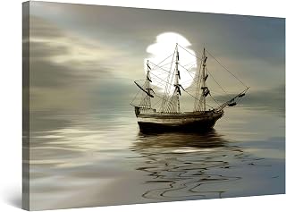 Startonight Canvas Wall Art - Ship and the Moon Picture Painting Stretched Print, Modern Artwork for Living Room, Office Ready to Hang Home Decor Large 32" x 48" Day & Night Effect