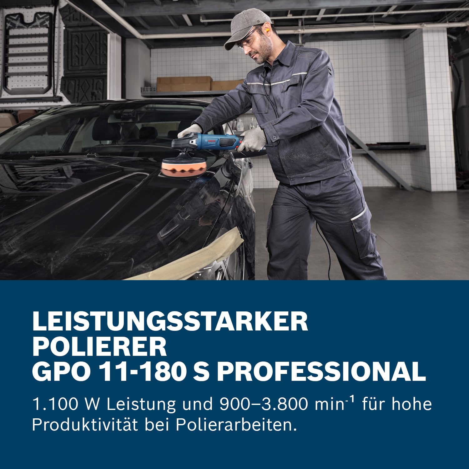 Bosch PRO Polierer GPO 11-180 S (inkl. 1x Backing Pad 180 mm, 1x Polierschwamm 180 mm,1x Zusatzhandgriff)