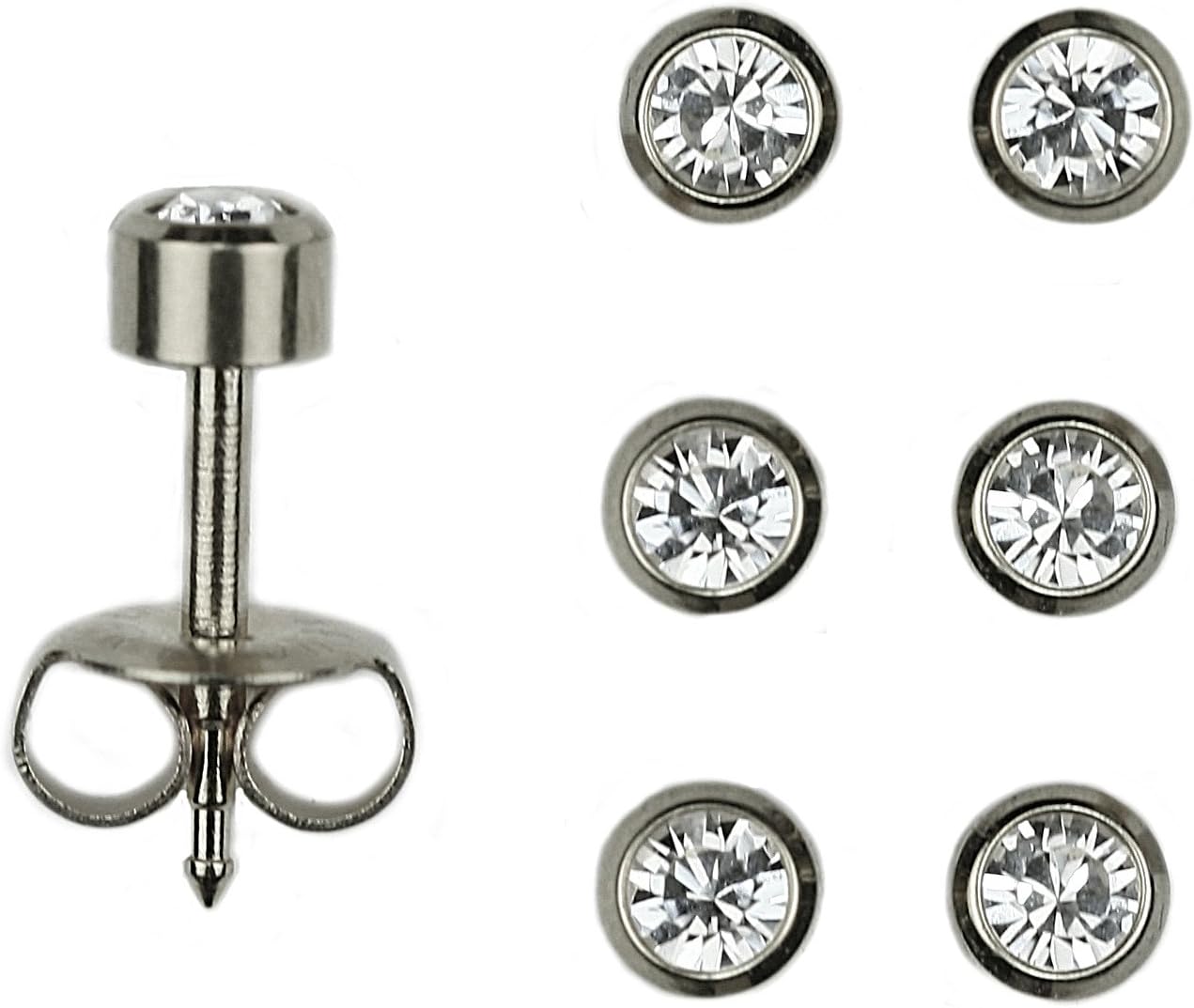 Set Of 3 Pairs Surgical Stainless Steel April RD3.0mm Bezel Setting Stud Earrings