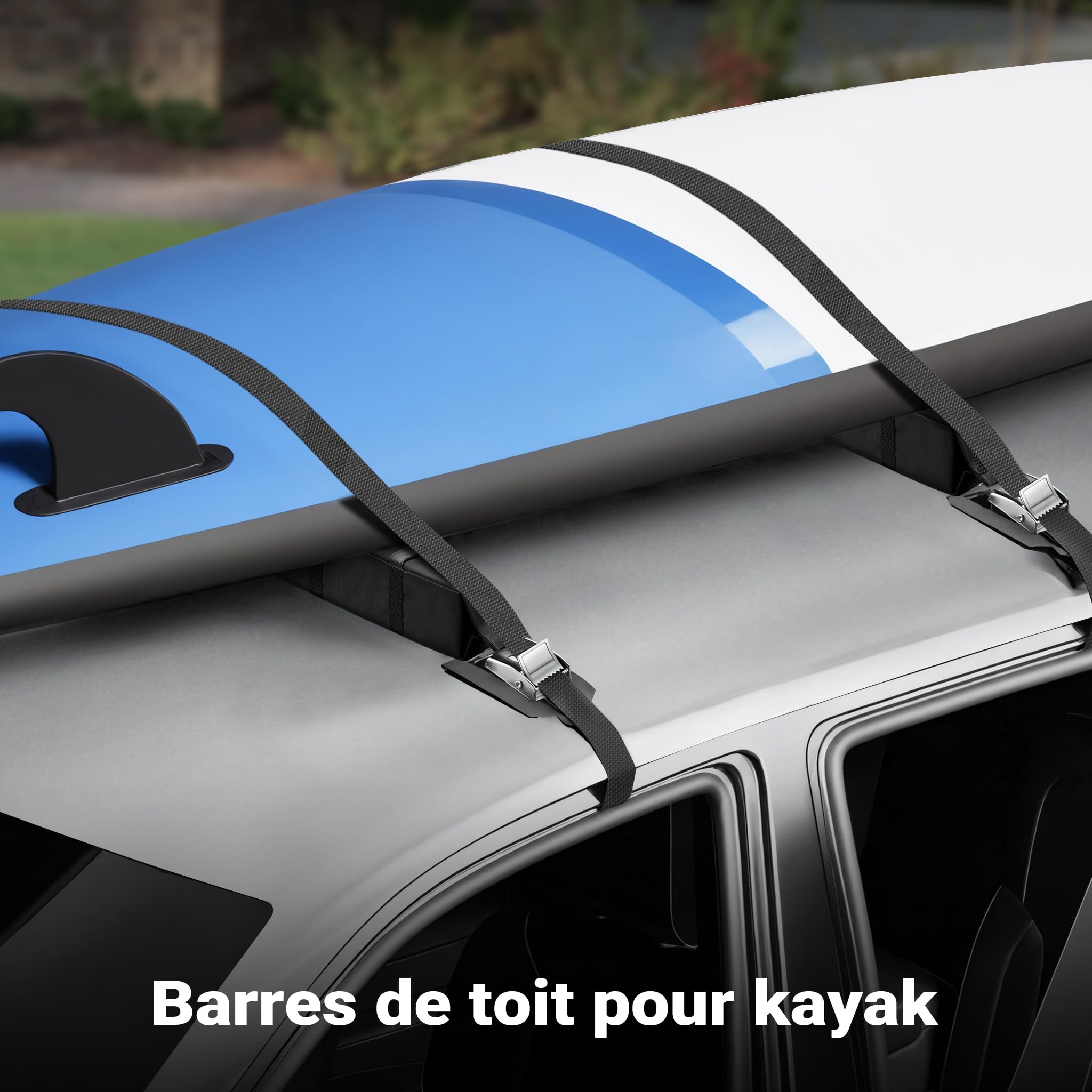 WilTec Jeu de Barre de Toit transversale Universelles Noir Porte-Bagage Galerie de Voiture Support Kayak Canoë Surf Transport Sécurité Routière Automobile