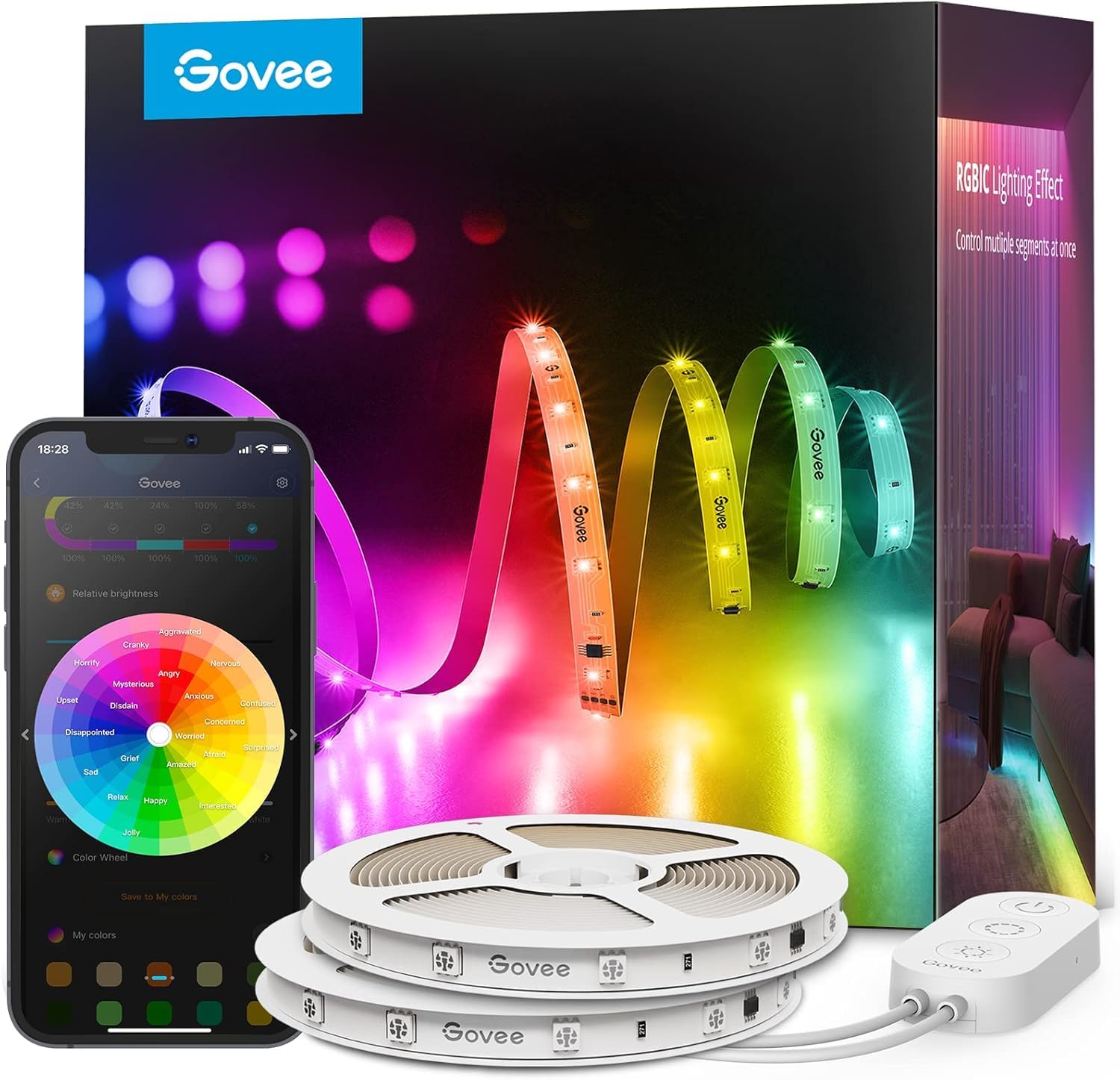 Govee LED Govee 30 m, inteligentna taśma LED RGBIC Fairy Lights Strip współpracująca z Alexa i Google Assistant,sterowanie za pomocą aplikacji, synchronizacja z muzyką,2 rolki po 15 m