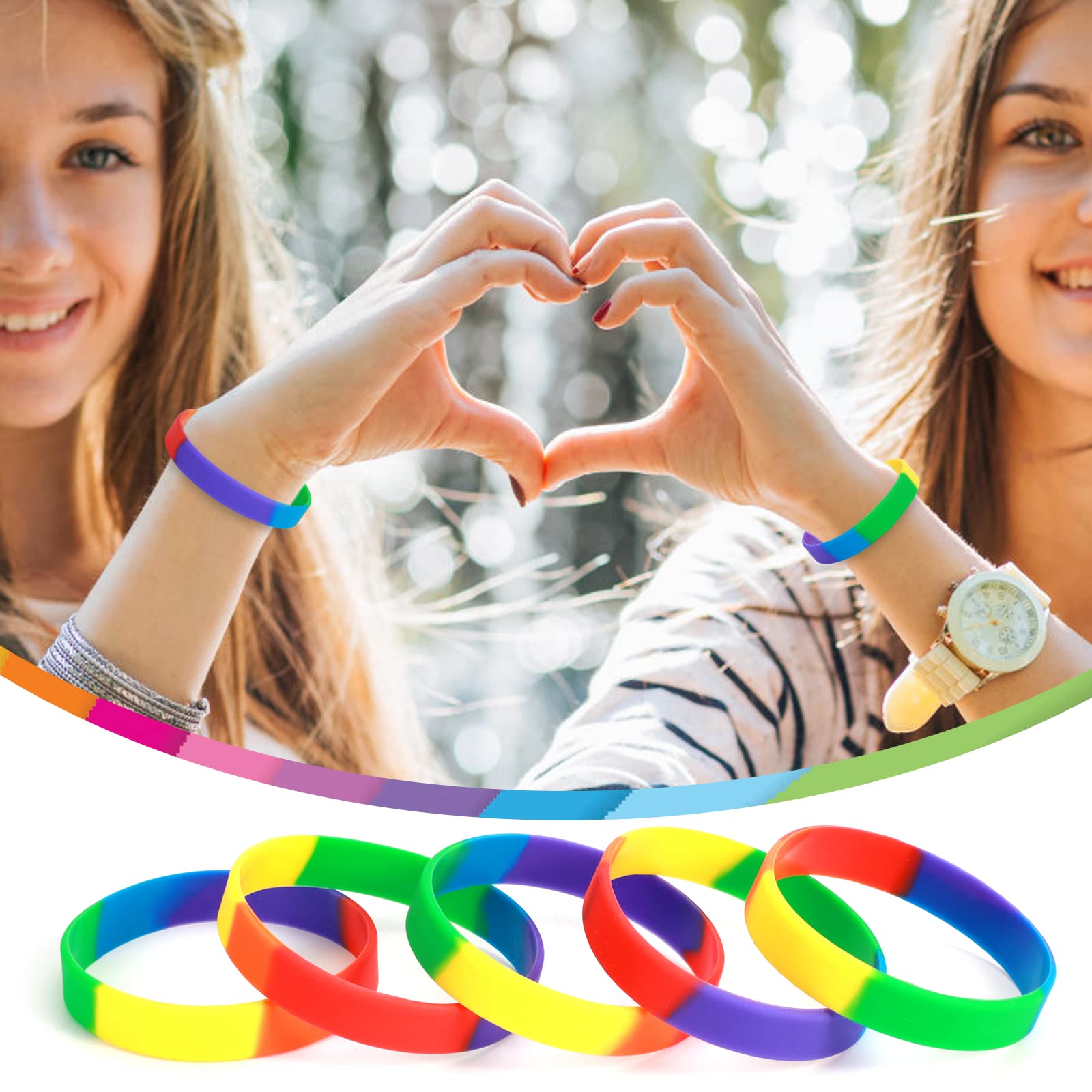 Siliconen armbandjes - stretch - regenboog