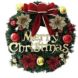 Guirlanda de Natal 40cm para Porta, Decoração de Porta com Laço Vermelho e Sinos Dourados, Enfeite Natalino para Casa (estilo-2)