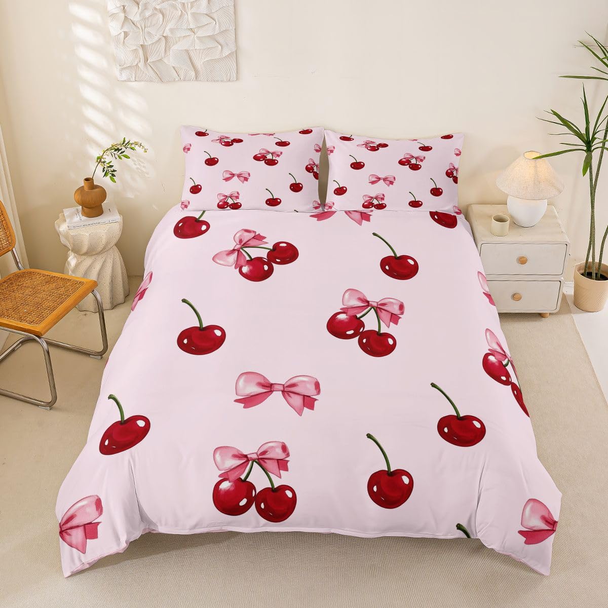 Housse de couette imprimé noeud papillon rouge en microfibre douce avec zip solide