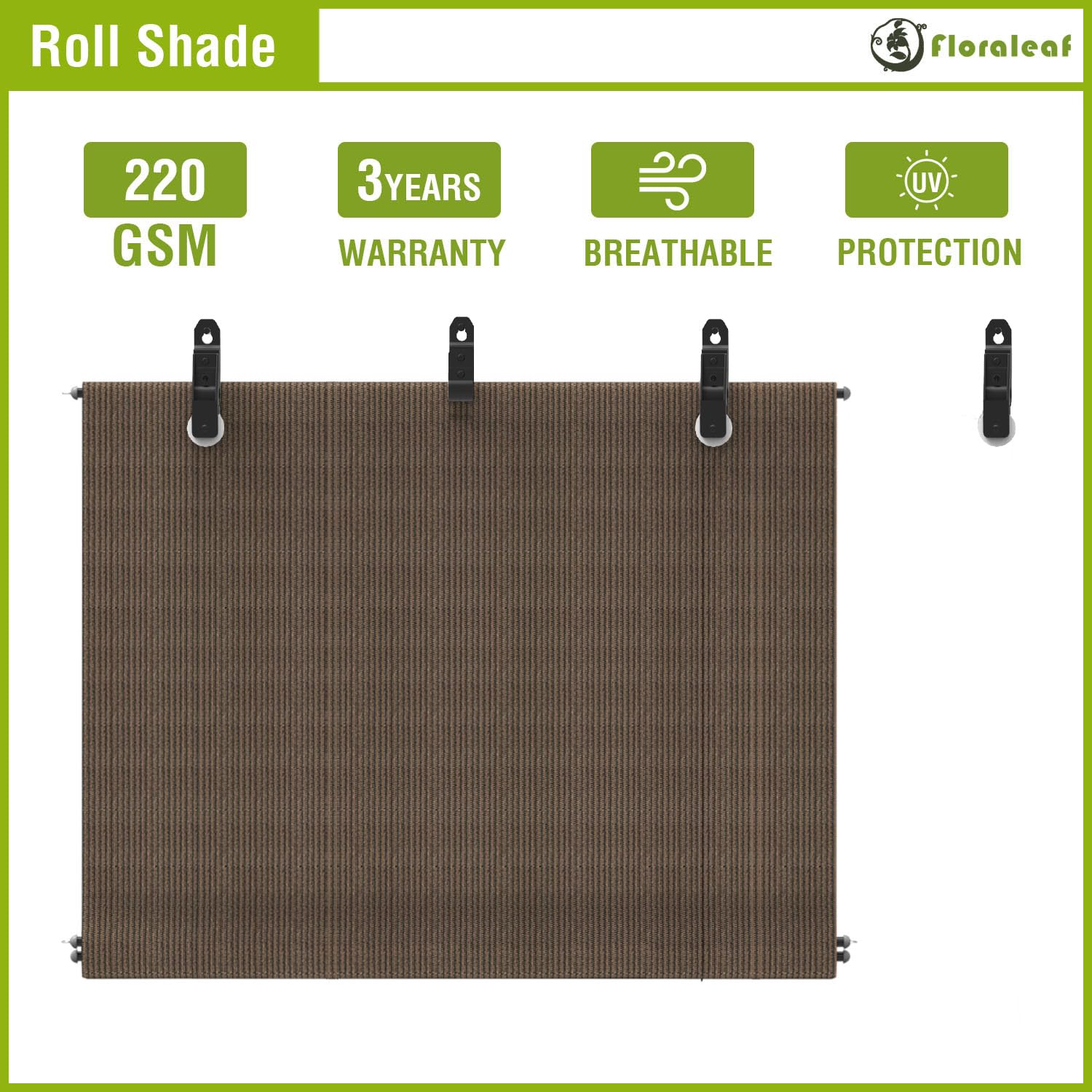 FLORALEAF Outdoor Roller Shades Window Blinds for Porch Screen Deck Pergola Patio Balcony Gazebo Privacy Sunshade Roll Up Outdoor 5'W x 7'H Brown