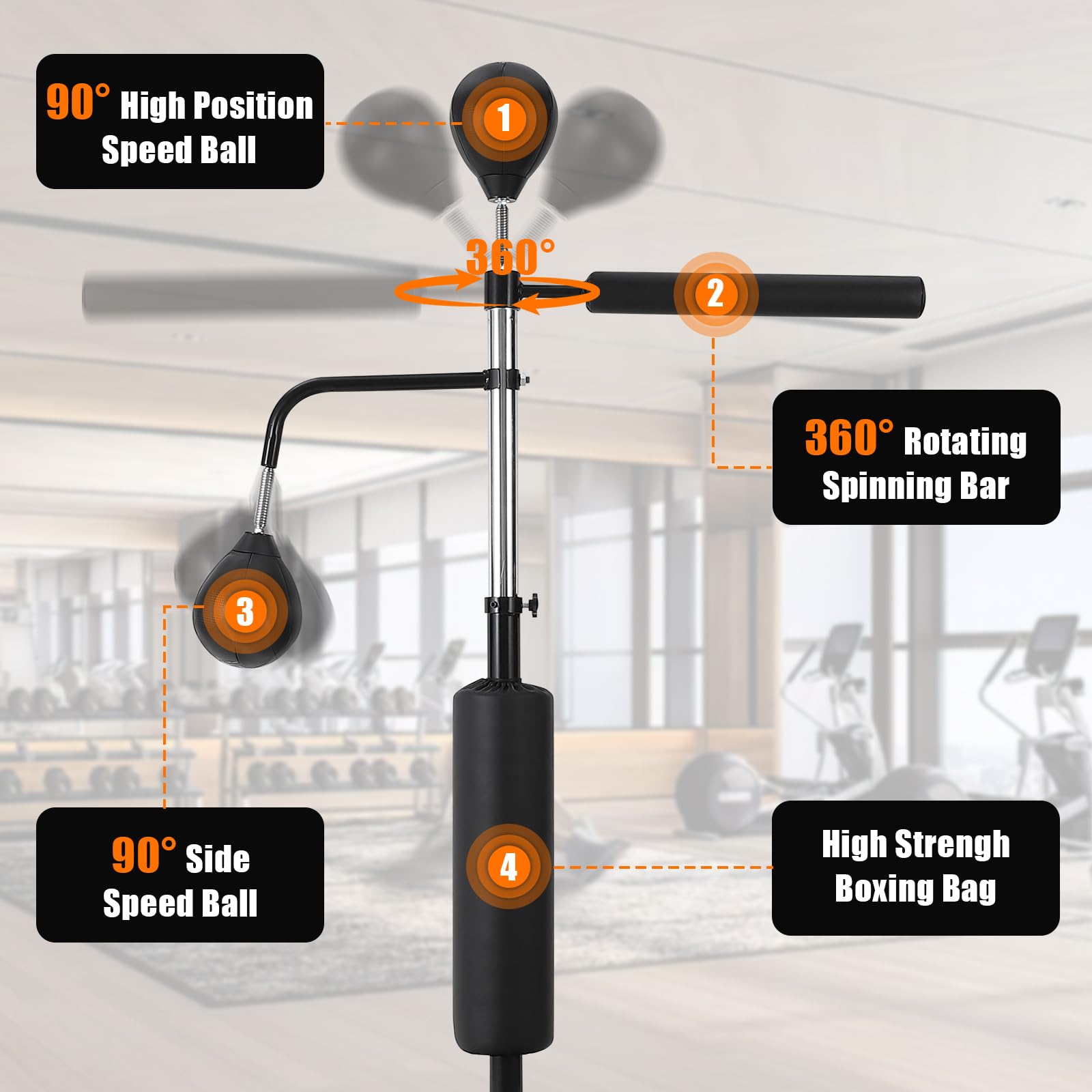 Happybuy Boxing Speed Trainer, Punching Bag Spinning Bar, Training Boxing Ball With Reflex Bar & Gloves, Solid Speed Punching Bag Free Standing, Adjustable Height, For Adult&Kid, With A Ball
