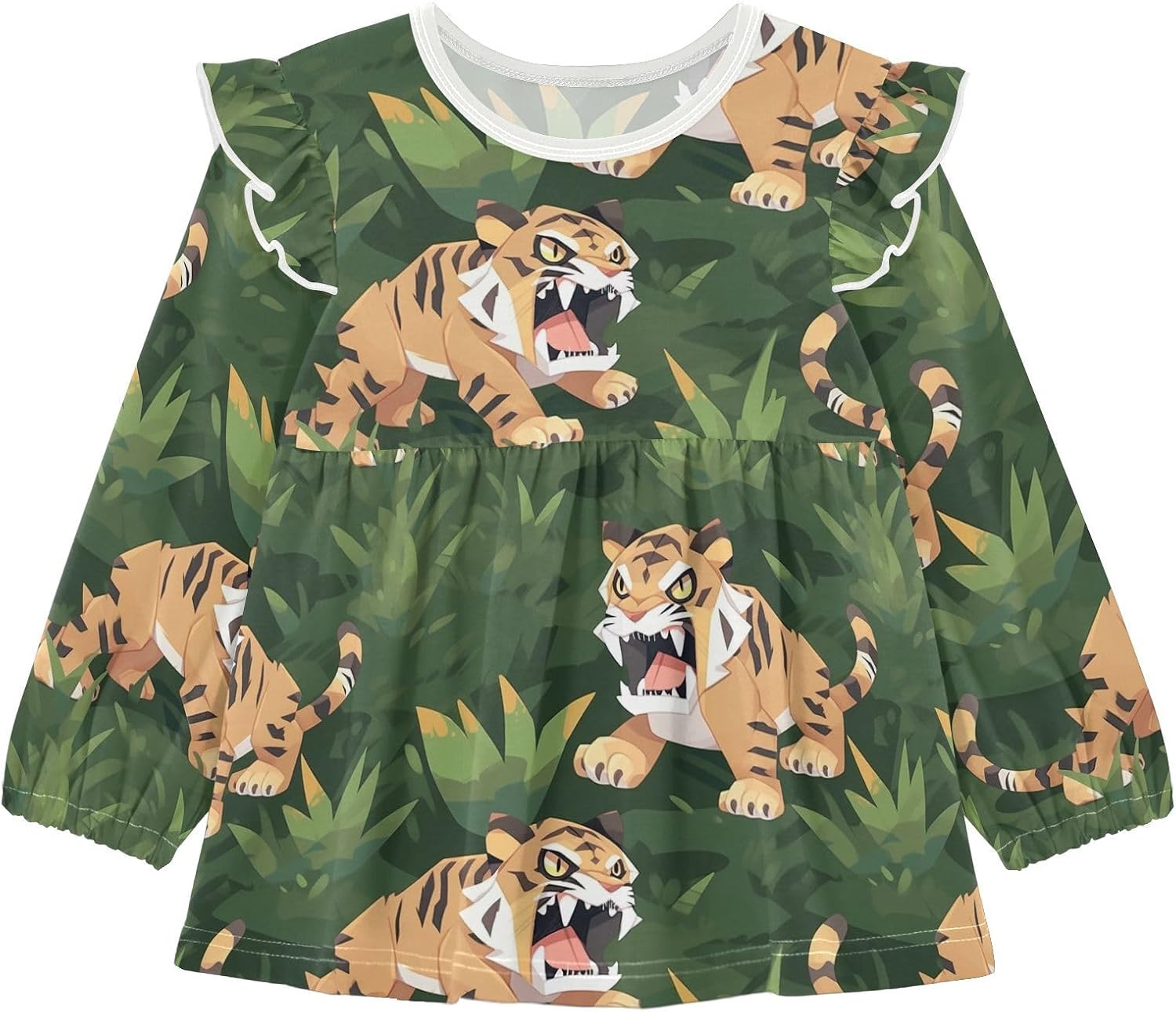 visesunny Toddler Clothes for Girls Saber-Toothed Tiger Meadow Long Sleeve Fall Shirts Cotton Top with Ruffle Collar