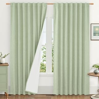 LAMIT 100% Blackout Linen Curtains 84 Inches Long for Living Room 2 Panels