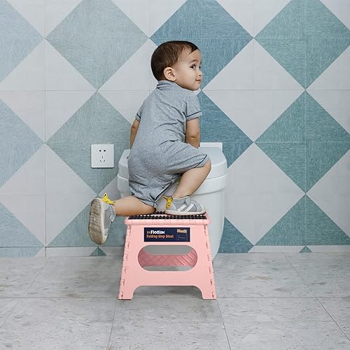 Miniatura 143 de Flottian Taburete plegable de 18 pulgadas para adultos y niños con capacidad para hasta 300 libras, taburetes plegables antideslizantes con asa,