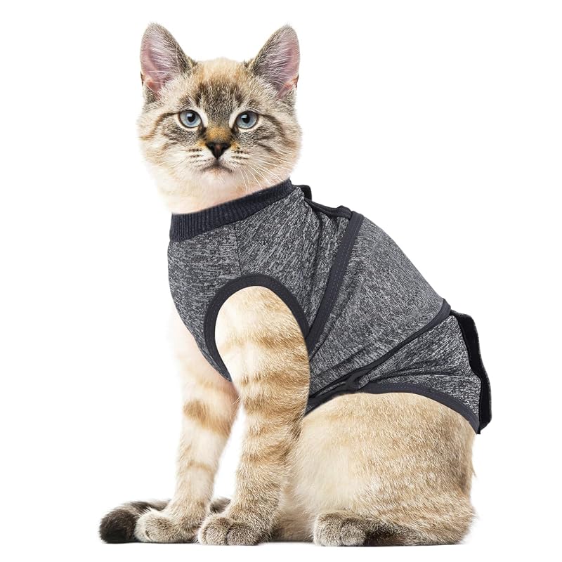 Roupa para gatos SoeKoa com ajuste autoadesivo, cinza