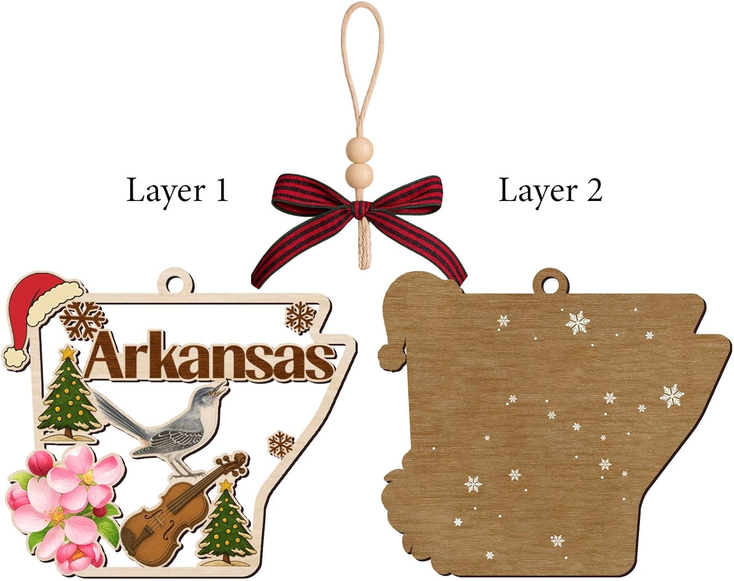 Arkansas State Christmas Wooden Ornament - State USA Ornament - Moving to Arkansas Gift - Travel Gift - 2 Layer Laser Cut Wooden Ornament - Image 3