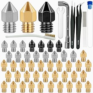 50 Pcs 3D Printer Nozzles - Hardened Steel Stainless Steel Brass Printer Extruder Nozzles Set for CR-10, Ender 3 - High Temperature Pointed Wear Resistant Mk8 Nozzles - 3D Printer Nozzle Cleaning Kit