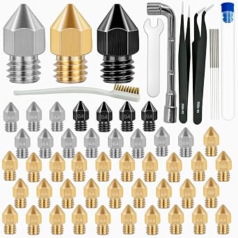 50 Pcs 3D Printer Nozzles Hardened Steel Stainless Steel Brass Printer Extruder Nozzles Set for CR-10, Ender 3 High Temperature Pointed Wear Resistant Mk8 Nozzle Cleaning Kit