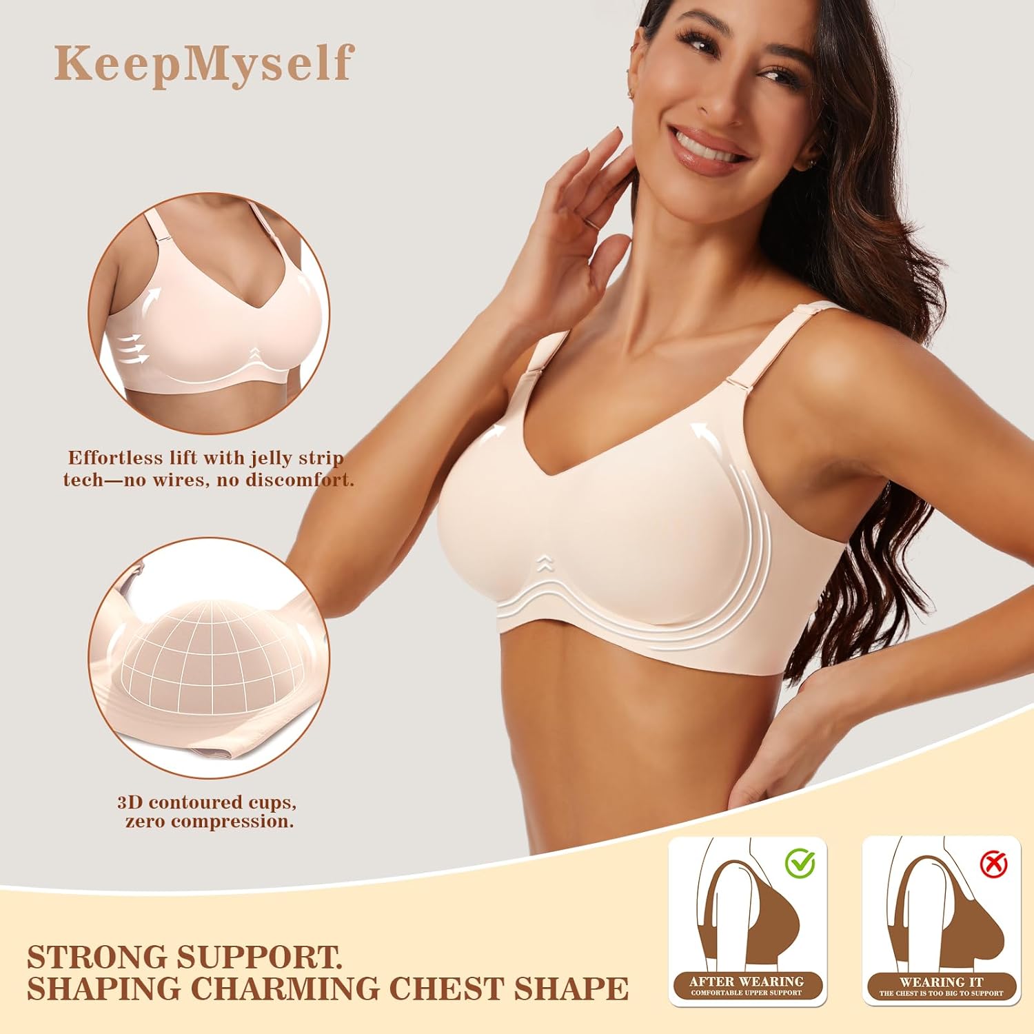 Seamless Wireless Bra for Women, Ultra Soft Breathable Non Padded Comfort,Lightly Lined Full Coverage Everyday T-Shirt Bra Nude - Image 5