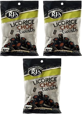 Liquorice Choc Twists - RJs Licorice Bag 280g x Pack of 3 Licorice Chocolate Twist-RJ Licorice Bags 280g x 3 Packs