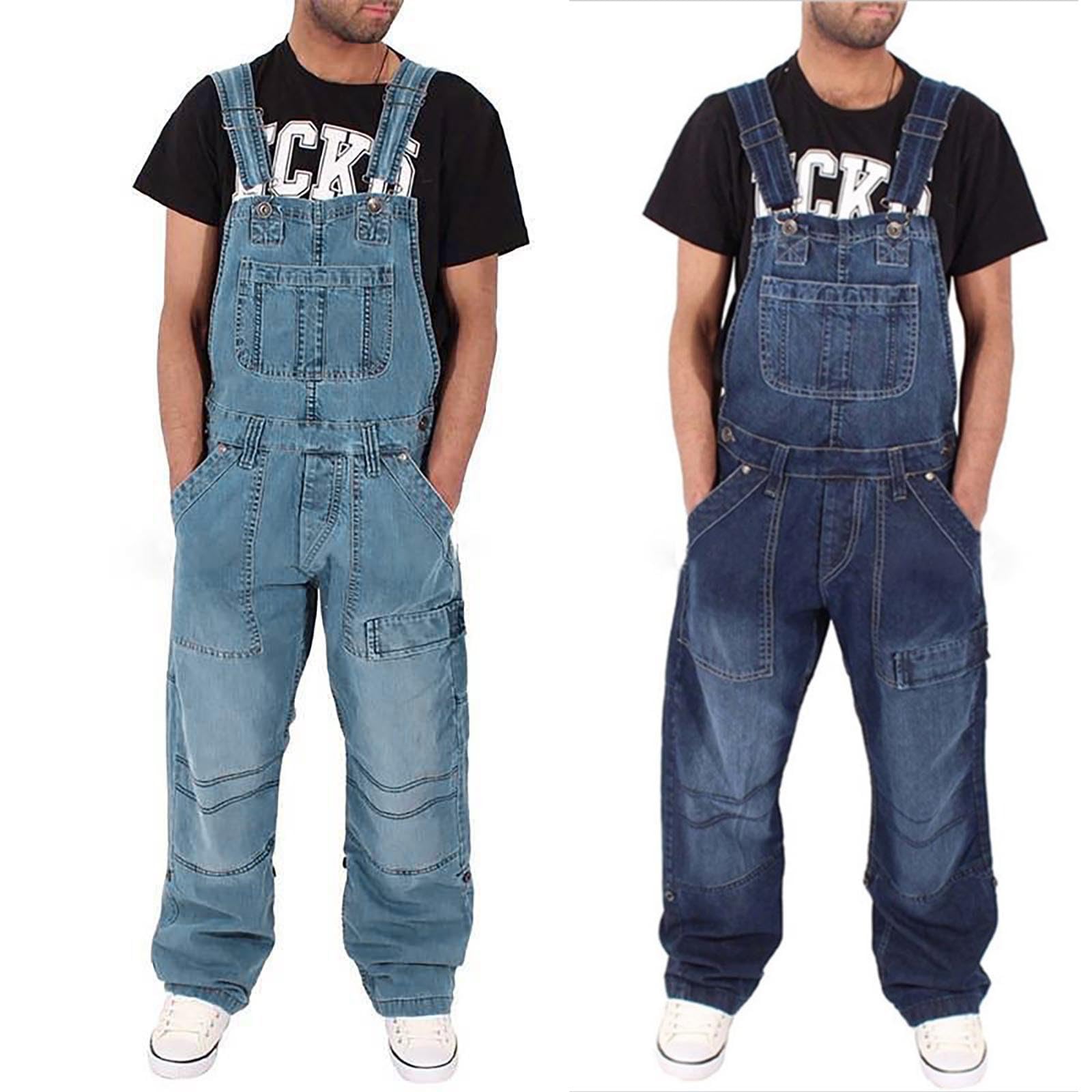 Generisch Peto para hombre, pantalones de trabajo callejeros, pantalones de trabajo para hombre, hip hop, peto, con bolsillos, tirantes, mono, ropa de trabajo, pantalones azules