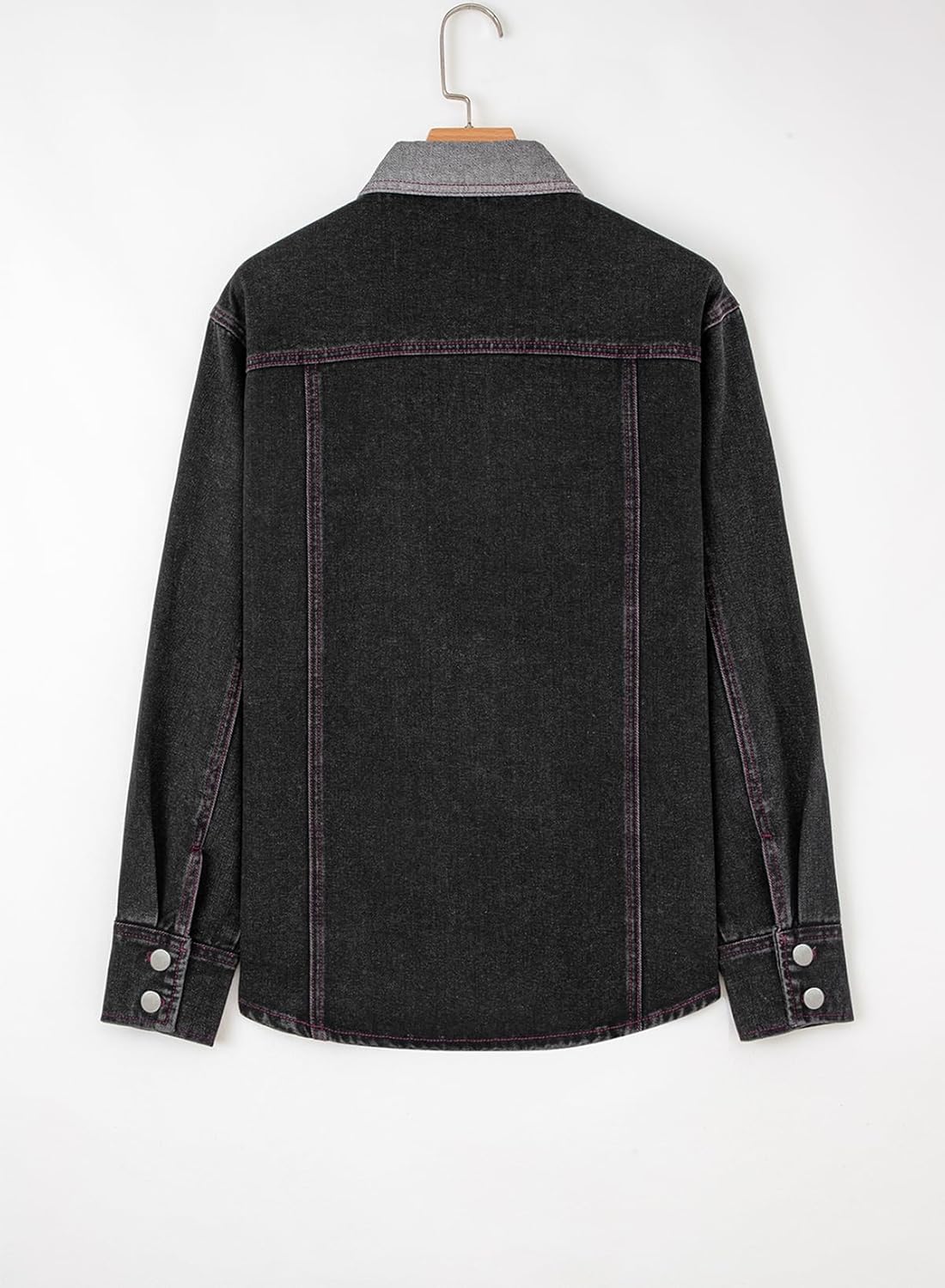 Sidefeel Women's Jean Jacket Oversized Boyfriend Shacket Button Down Long Sleeve Trendy Tonal Wash Denim Jackets - Image 6