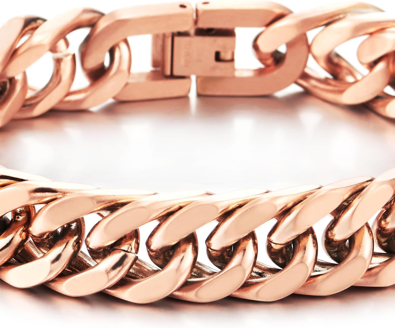 COOLSTEELANDBEYOND Mens Stainless Steel Cuban Chain Curb Chain Bracelet, Rose Gold, Satin Finish - Image 4