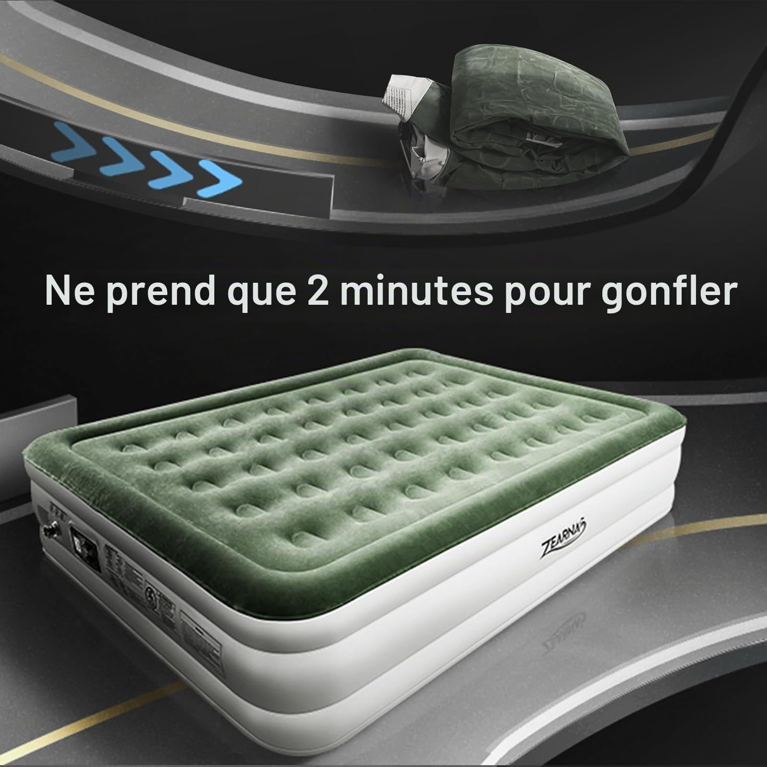 Zearna Matelas Gonflable 1 Place 190x100x46cm Auto-Gonflant avec Pompe Électrique Intégrée Lit Gonflable 1 Personne Superficie Floccée Imperméable Lit d'Invité 1 Personne pour Maison et Camping
