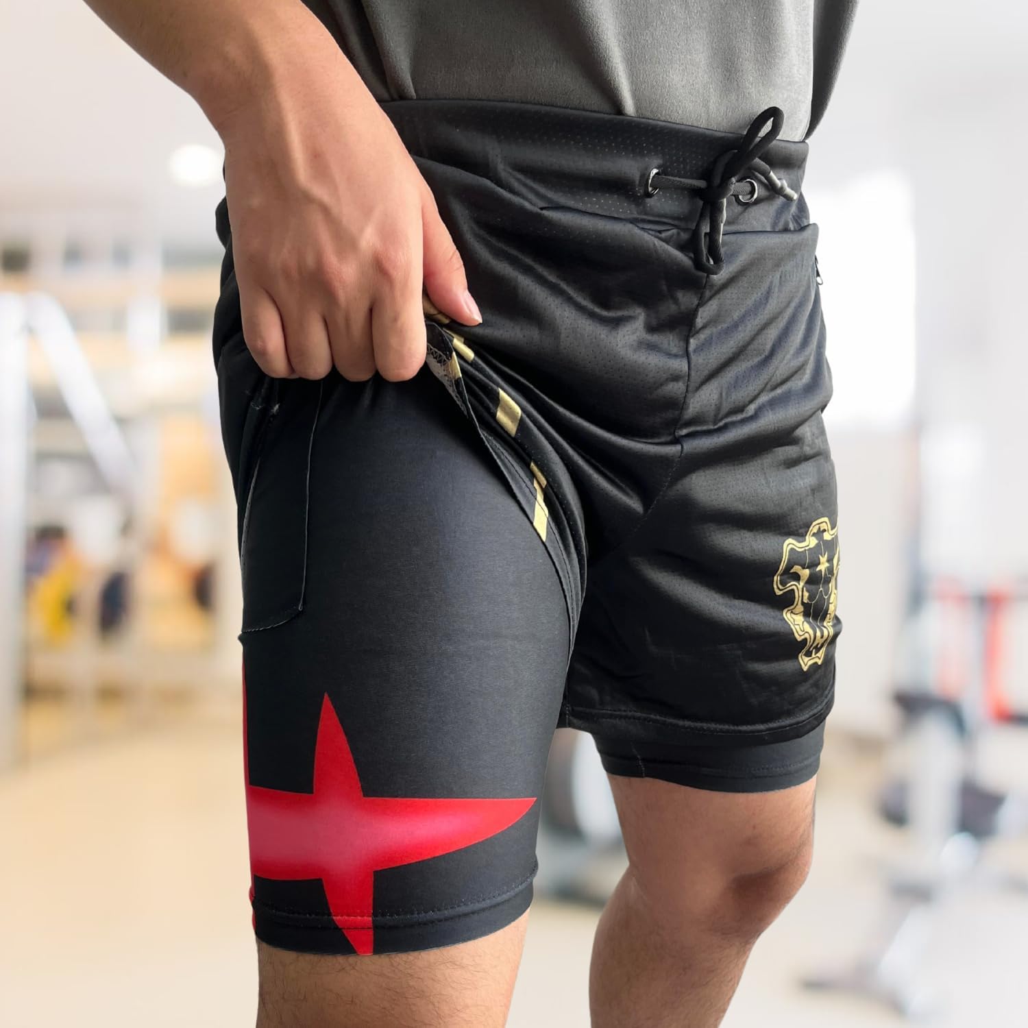 CROWN Anime Shorts - Breathable Mesh Stretch Compression Gym Short with Pockets and Towel Holder - Image 2