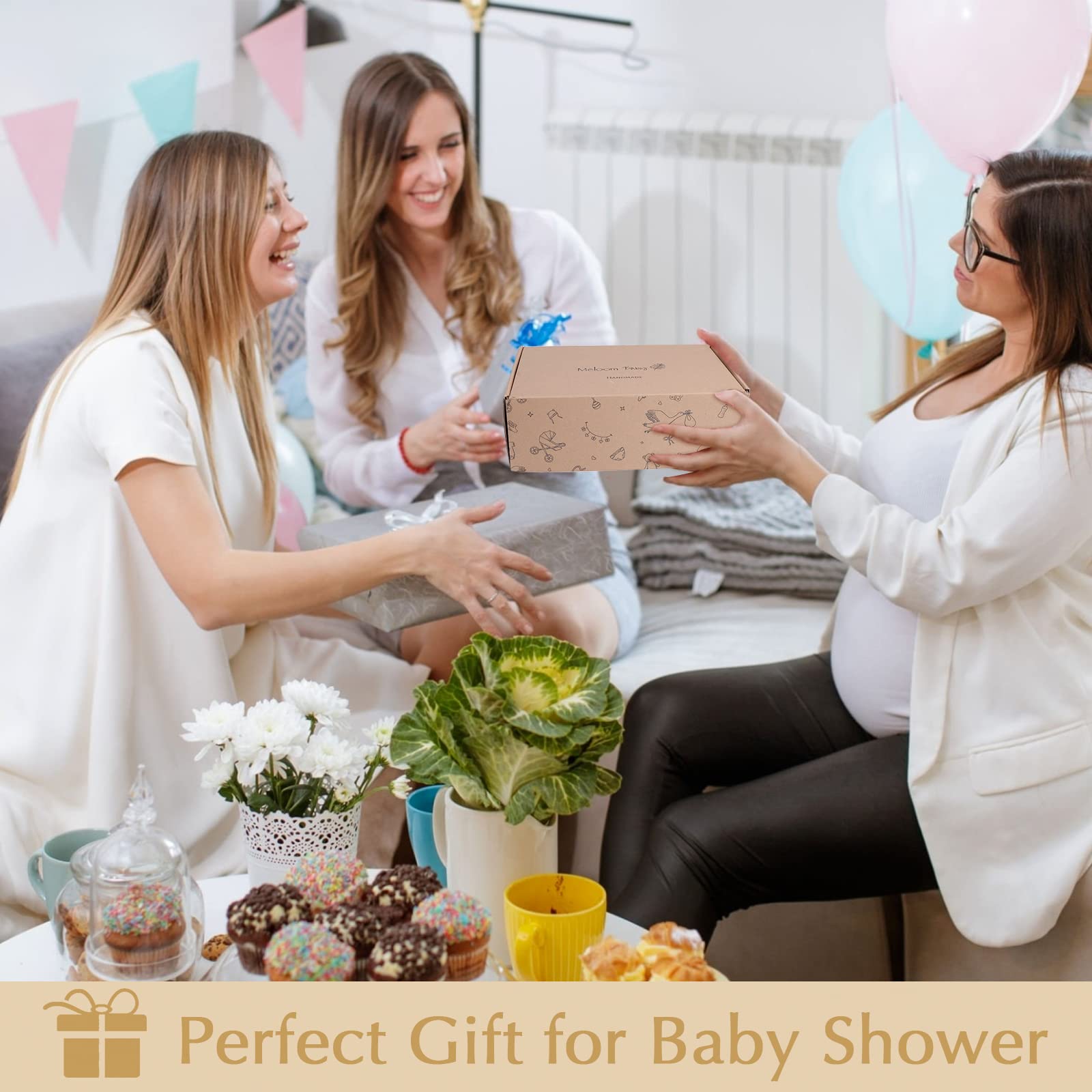 meloom Baby-Geschenk-Set, Unisex-Geschenkbox, Boho-geschlechtsneutrale Baby-Essentials, Babyparty-Geschenke für neue Mütter, Geschenke für Jungen und Mädchen, personalisierter Geschenkkorb für