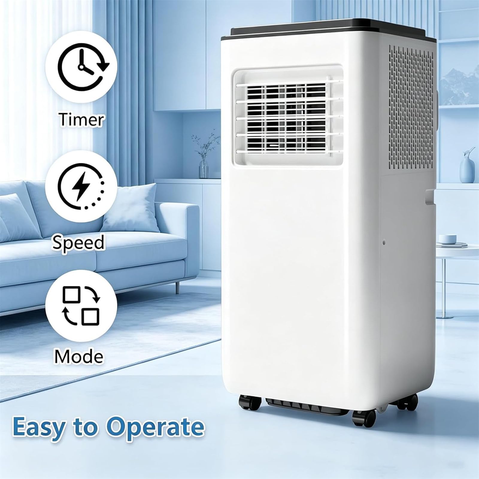Condizionatore Portatile 12.000 Btu con Ruote E Telecomando, unità Mobile 4-in-1 con modalità Raffreddamento, Riscaldamento, Ventilazione E Deumidificazione per Soggiorno, Ufficio