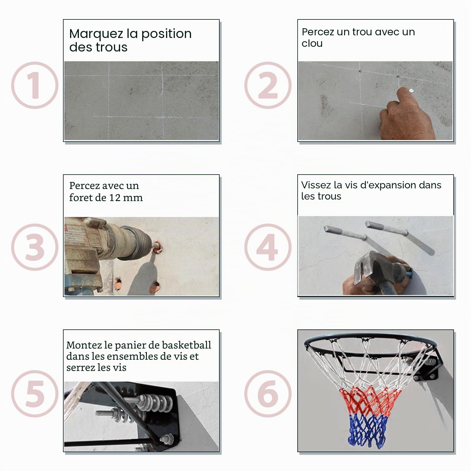 Dripex Panier de basketball massif Ø45 cm avec filet de basketball, montage mural avec anneau en acier, panier de basketball pour intérieur et extérieur (Noir)