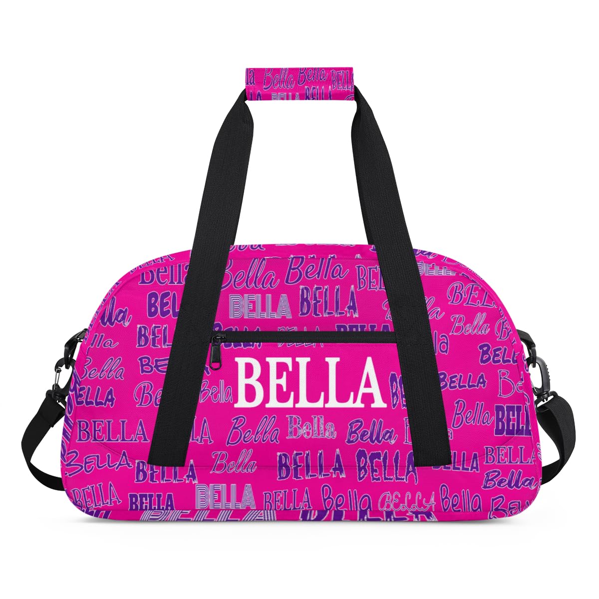 Personalized Cheerleaders Bag Dance Bag, Custom Name Sport Fitness Duffle Gym Bag Travel Weekender Lightweight Swim Bags, Bright Pink Color