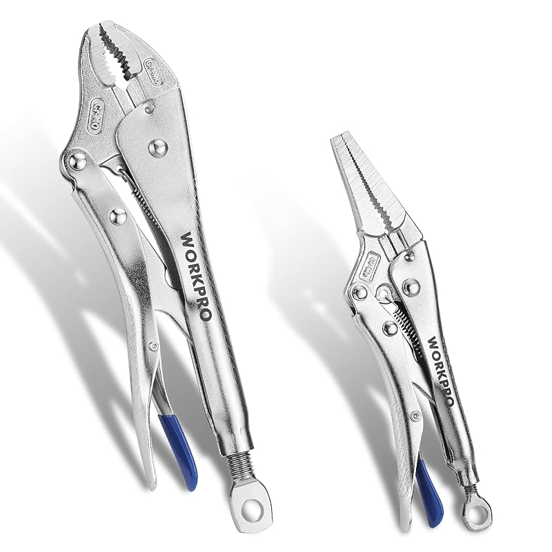 Kit de Alicates de Pressão WORKPRO em Aço CR-MO, Bico Longo de 16,5 cm e Mandíbula Curva de 25,4 cm, 2 peças