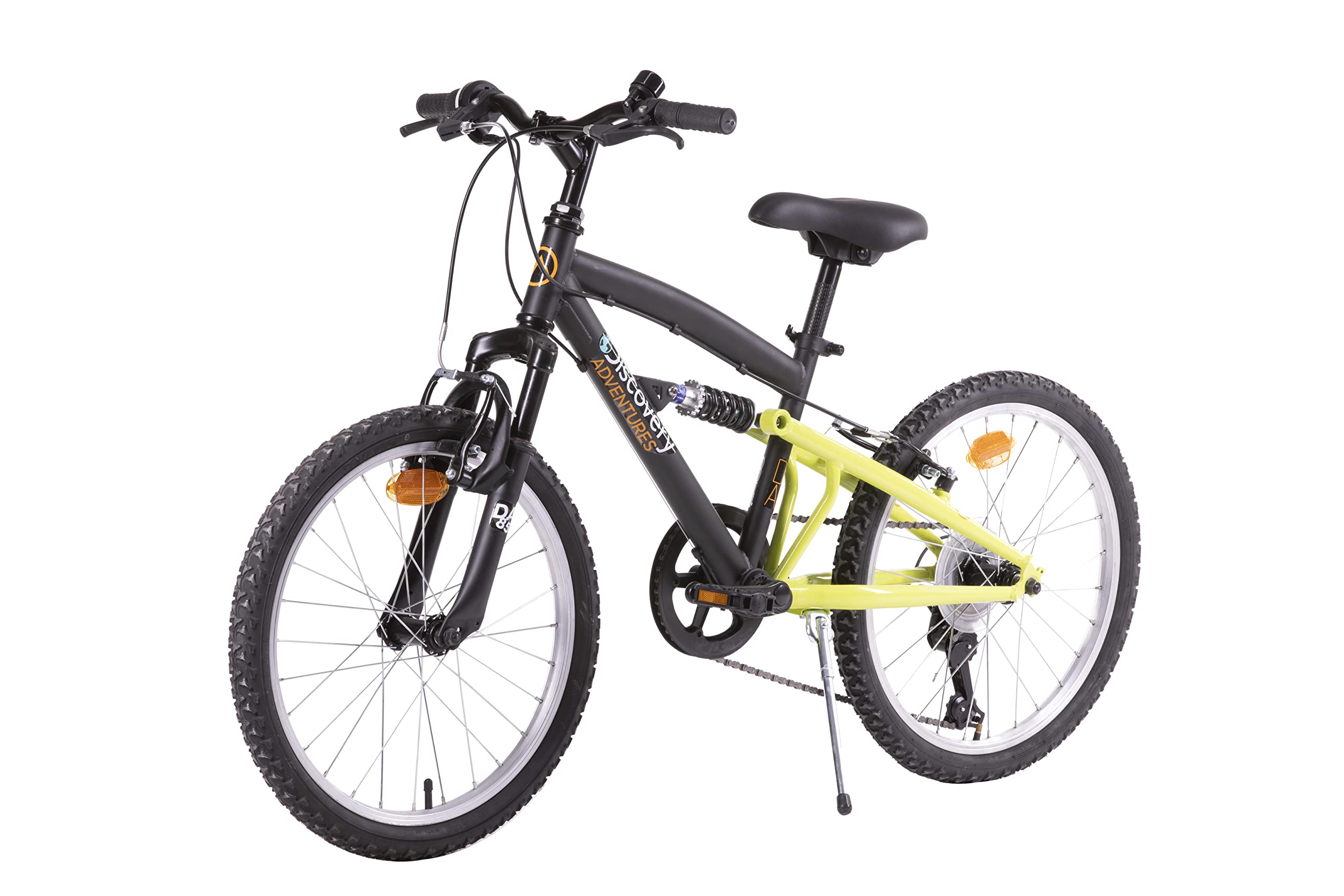Discovery Vélo VTT 20'' Tout Suspendu Adventures -6 Vitesses-dérailleur Shimano TY21-Freins V-Brake-Jantes en Aluminium Y20 Mixte, Black/Yellow