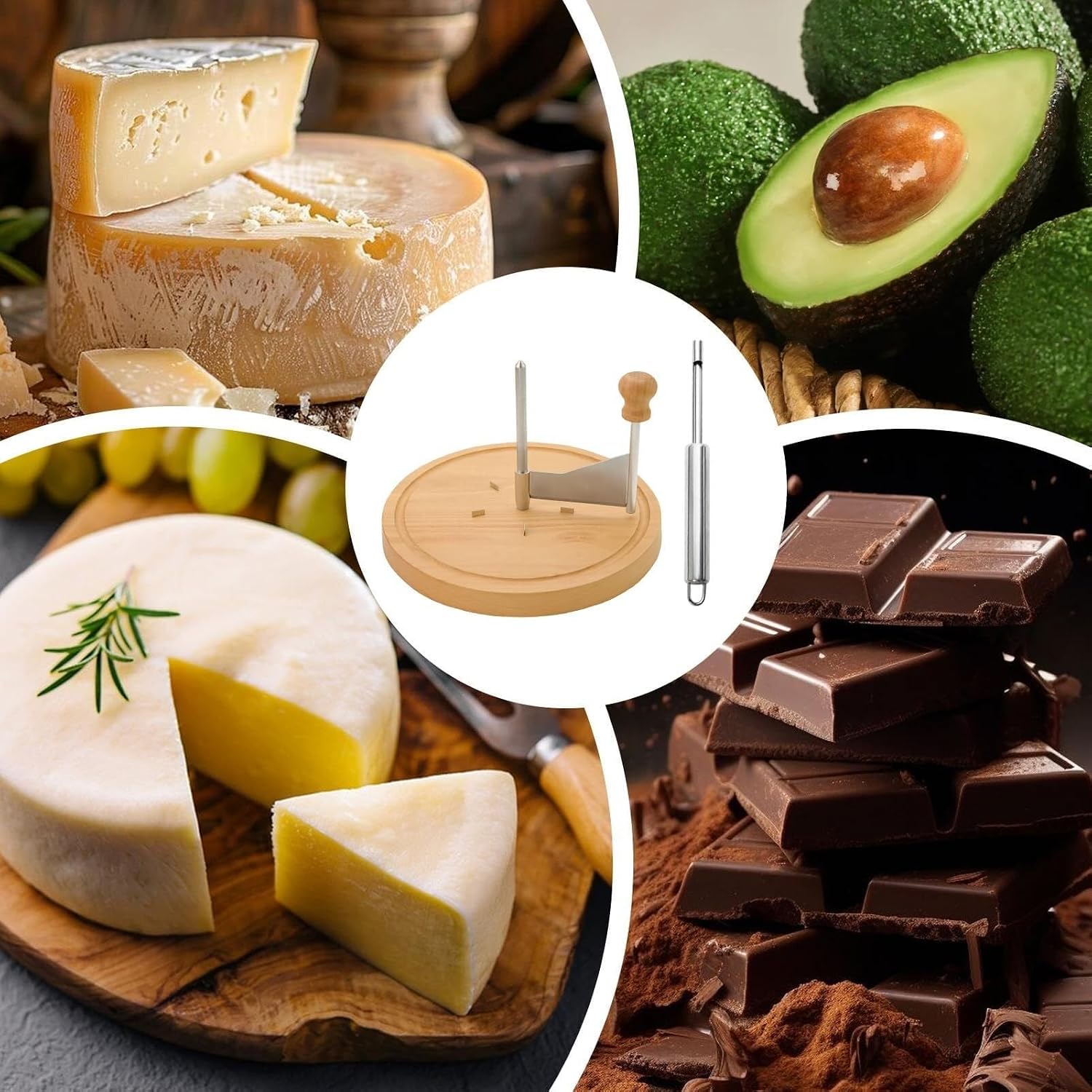 Cheese Wheel Cutter Wood – Portable Base Smooth Shaving Manual, Sleek, Handheld Multifunctional Shredder Chocolate(With Lid)