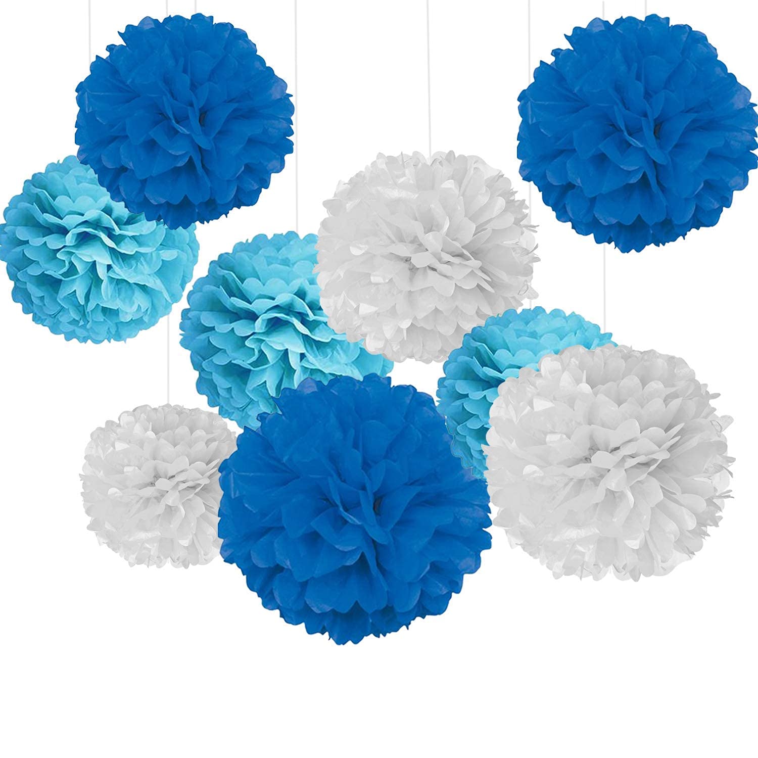 Shopping Mart Tissue Paper Pom-poms Flowers Ball Perfect for Party Wedding Home Decoration/Birthday Decoration/Outdoor Decoration (4-White and 4-Nevy Blue) - Pack of 8