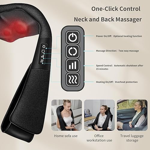 Miniatura 2 de Masajeador de cuello y espalda, masajeador de cuello y hombros con calor, masajeadores de hombro para aliviar el dolor de tejido profundo,