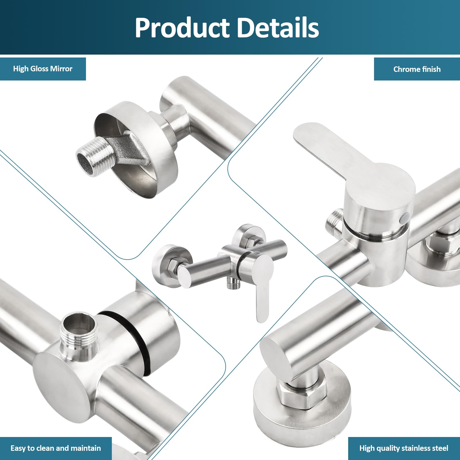 Monomando Ducha, Grifo Monomando Ducha, Grifo Ducha Baño de Pared Acero Inoxidable 304, Mezclador de Duchas Salida Inferior Universal G1/2 con Accesorios