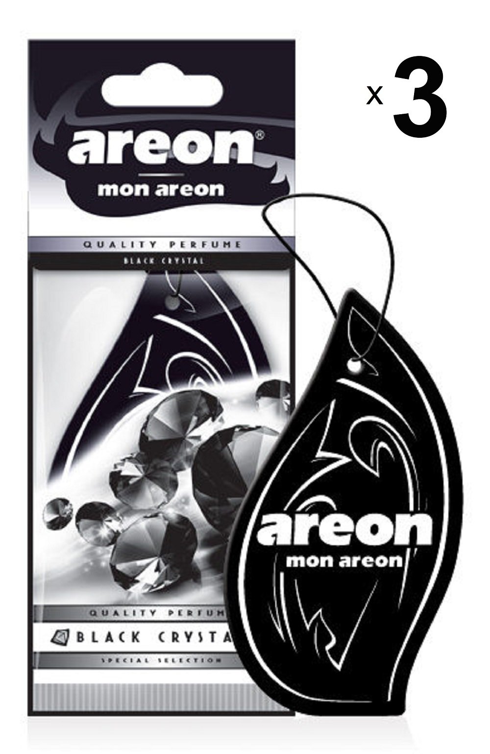 AREONMon Car Air Freshener Hanging Black Crystal Set Multi Pack of 3