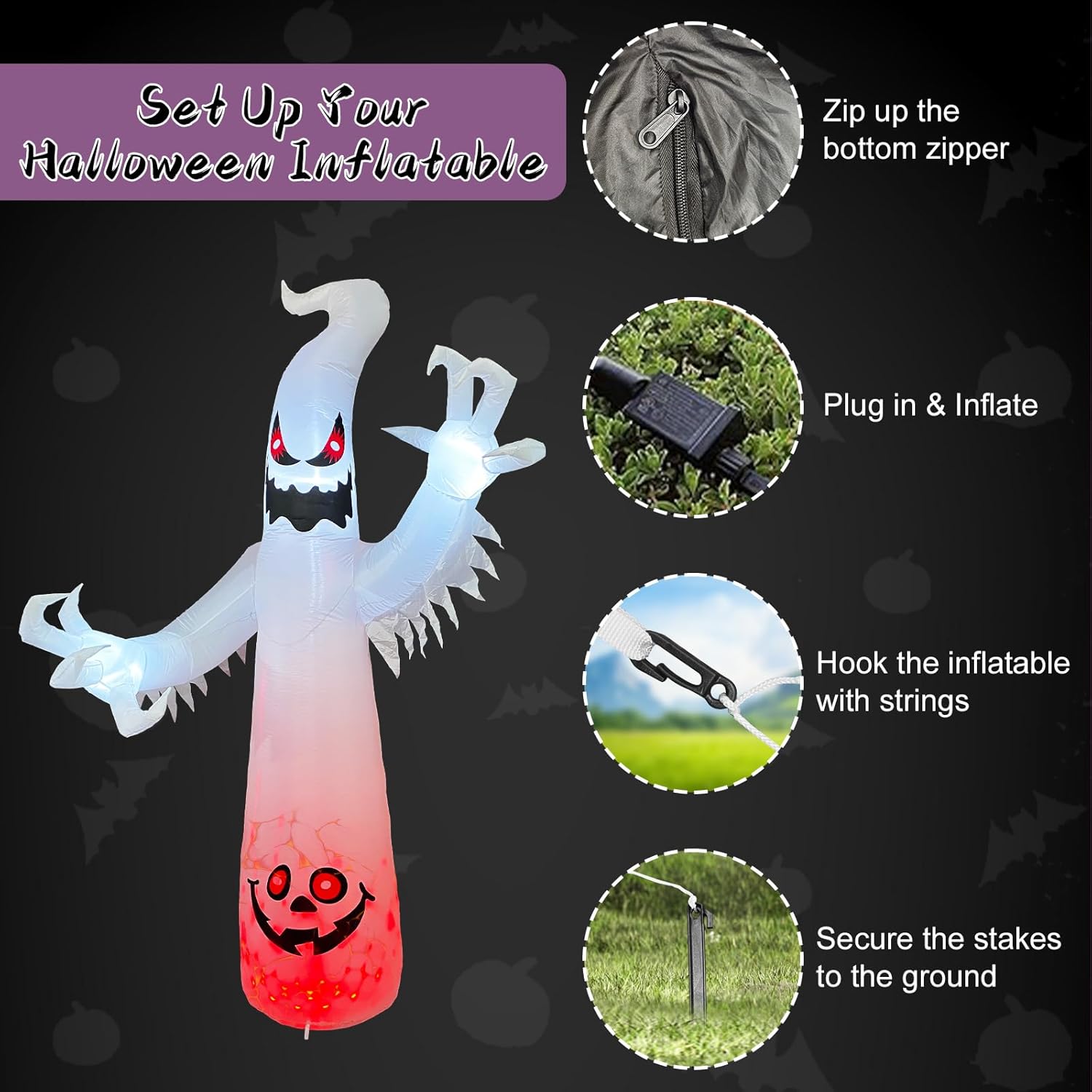 8FT Ghost Halloween Inflatables - Spooky Outdoor Blow Ups for Yard, Lawn Decorations