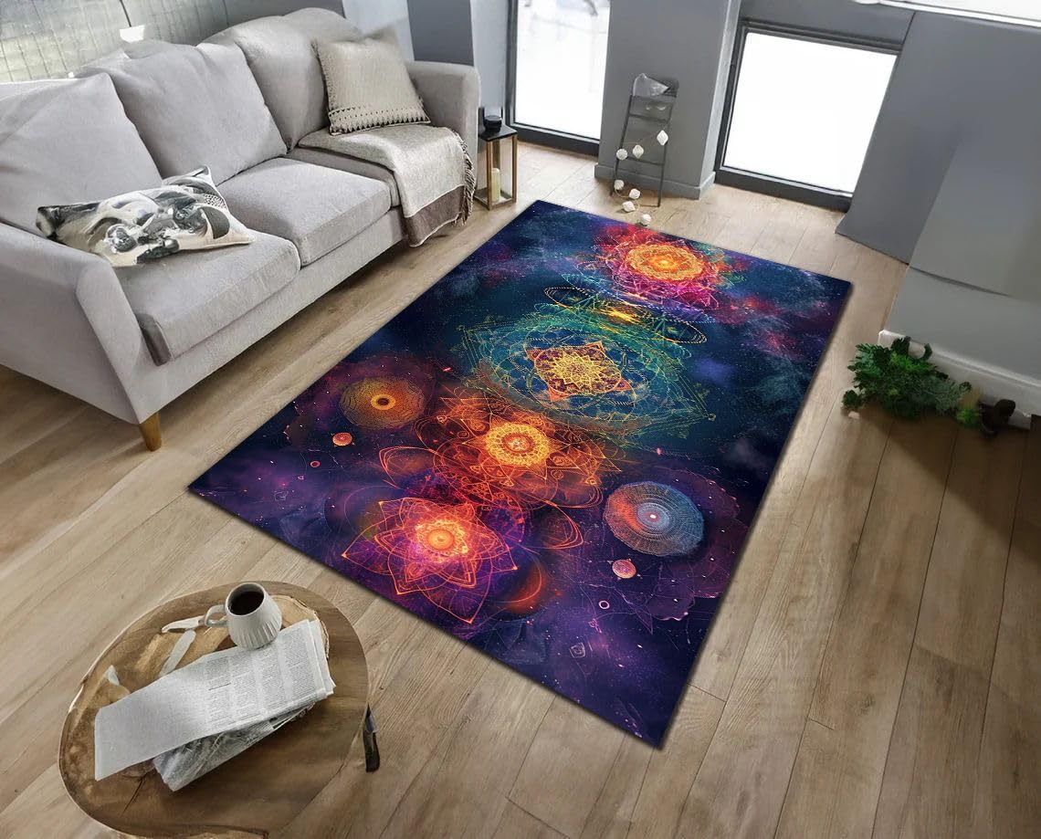 Chakra Yoga Carpet, Meditation Spiritual Print Area Rug, Non-Slip Floor Mat for Living Room Bedroom Kitchen 93
