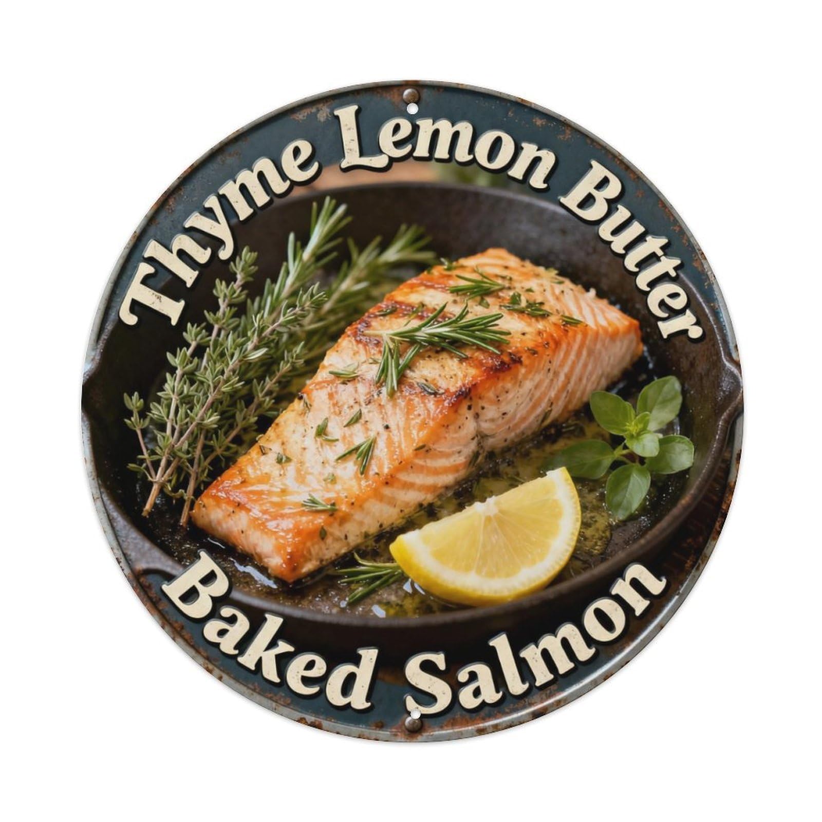 Thyme Lemon Butter Baked Salmon Metal Tin Sign Plaque