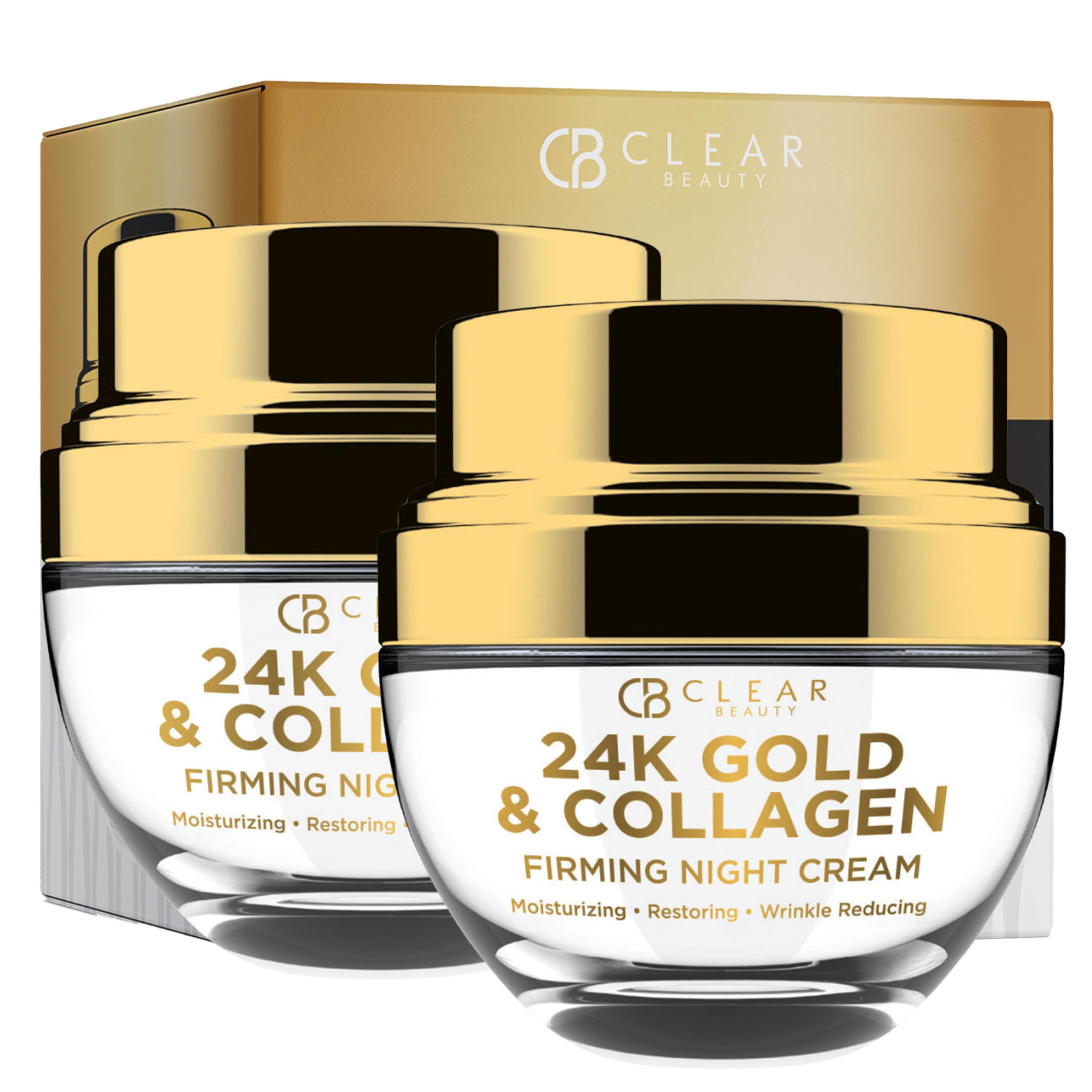 Clear Beauty 24K Gold & Collagen Day Night Moisturizer Set - Hydrating, Anti-Aging Cream, Natural Ingredients, Cruelty Free Korean Skin Care, All Skin Types - Value Pack