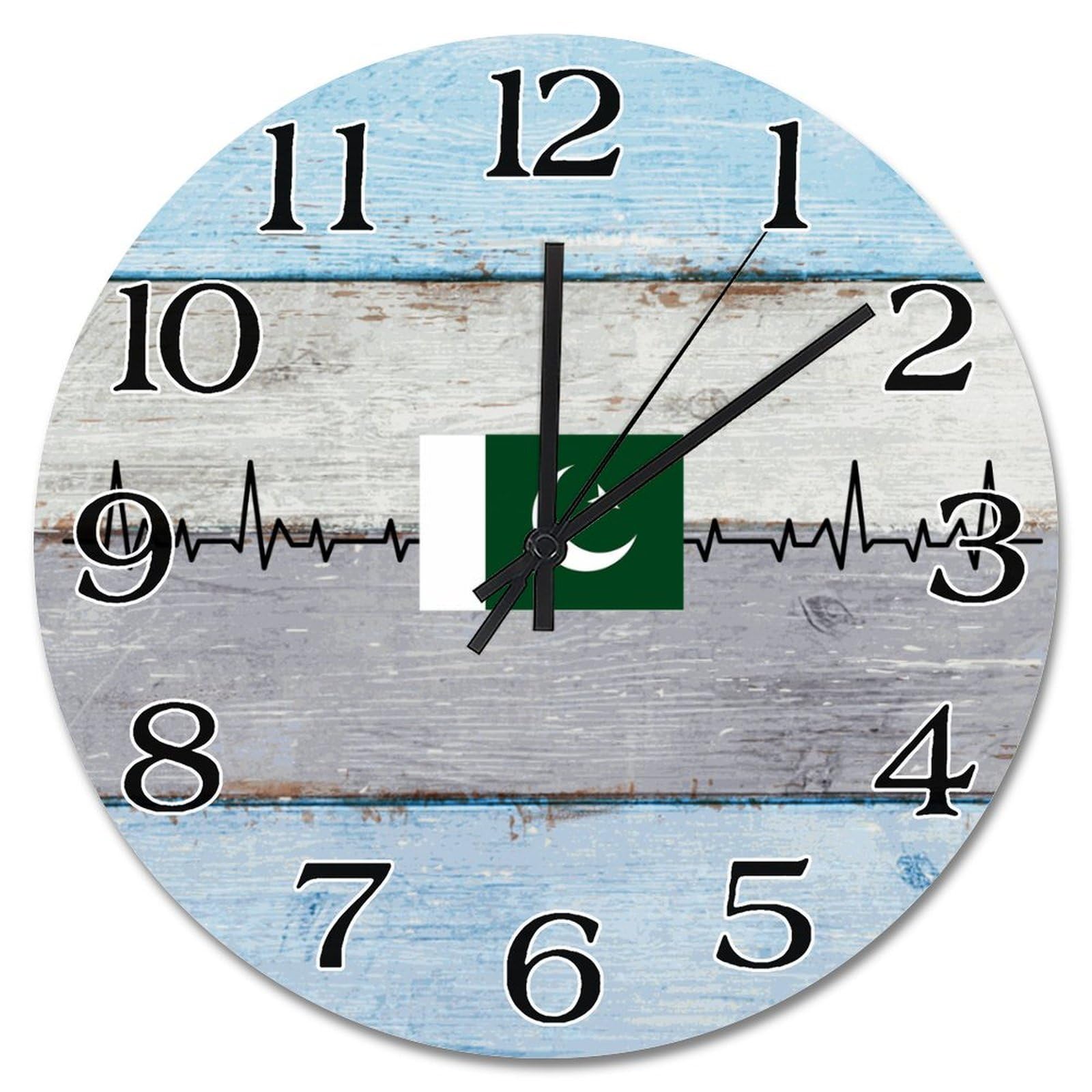 Horloge murale Pakistan en bois 38cm pour decoration de salon rustique