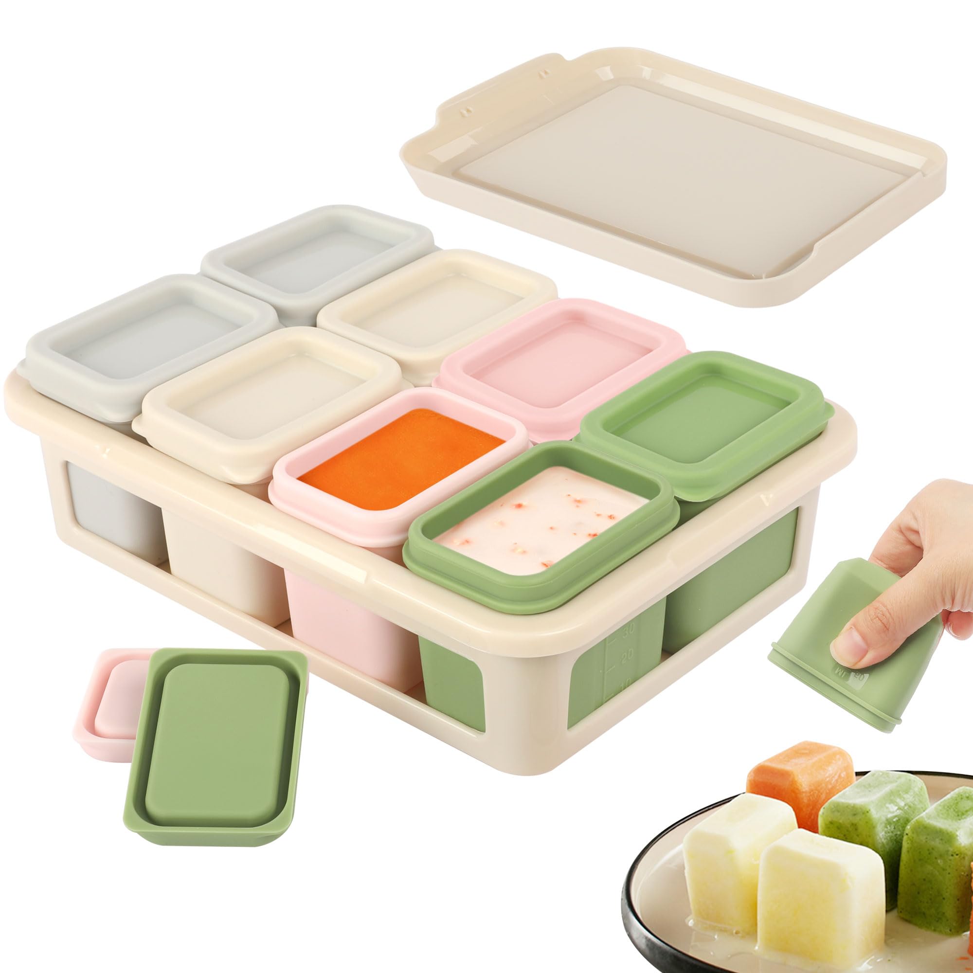 Oaioya 8 Gourmet Silicone Pots for Babies โ 50 ml Frosted Gradient | Leak-Proof Airtight Lids | Resistant Oven/Microwave | Healthy & Fun Storage