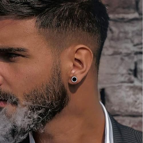 Miniatura 2 de RANKEEF Aretes para hombre, aretes para hombre, chapados en oro de 18 quilates, hipoalergénicos, redondos, con circonita cúbica, hip hop, cruz