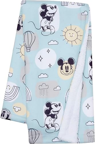 Lambs & Ivy Disney Baby Classic Mickey Mouse - Manta de forro polar suave azulblanco