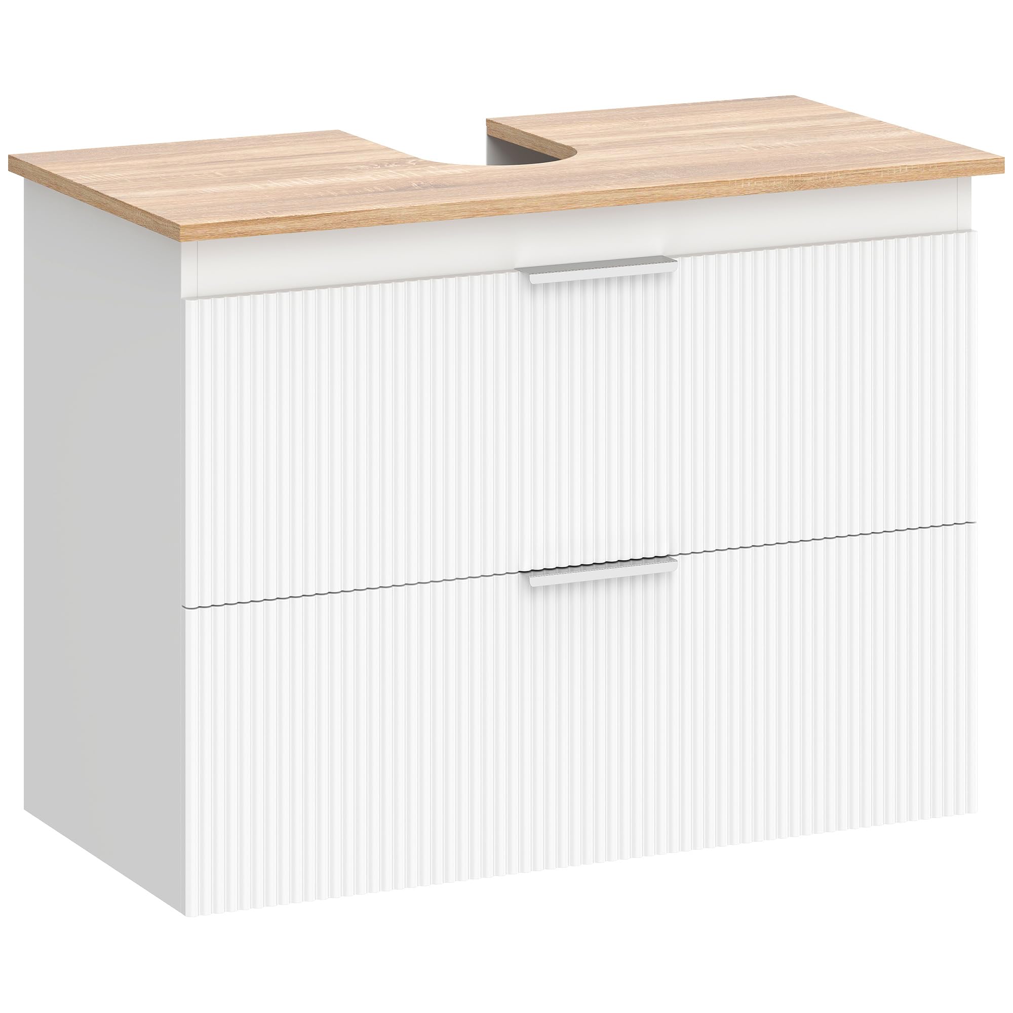 HOMCOM Waschbeckenunterschrank Zwei Schubladen 80x40x60cm Weiß+Natur