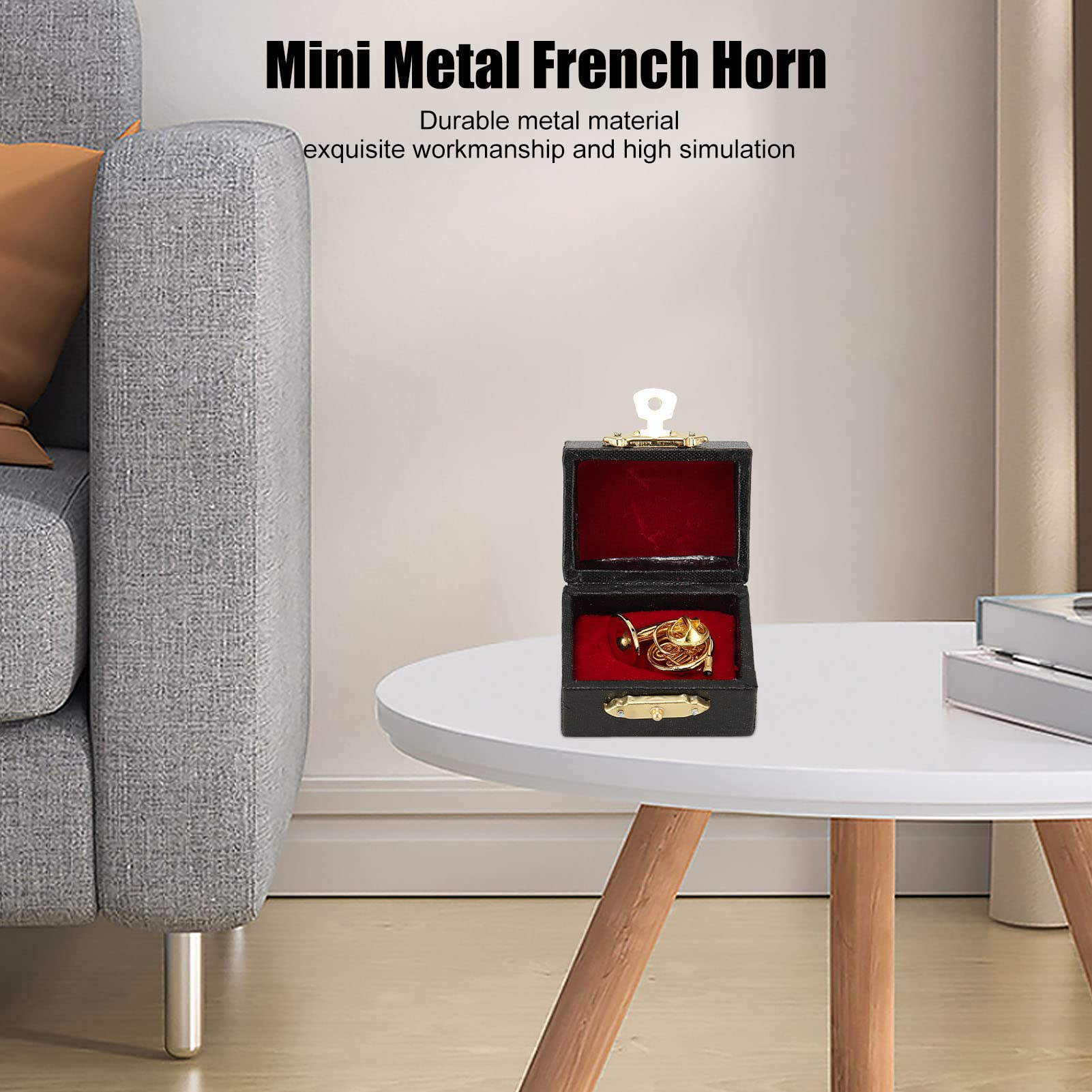 Trompa en Miniatura Mini Trompa Réplica de Trompa de Metal Modelo Mini Trompa de Metal Mini Instrumento Musical Trompa en Miniatura Color Dorado Exquisito Elegante