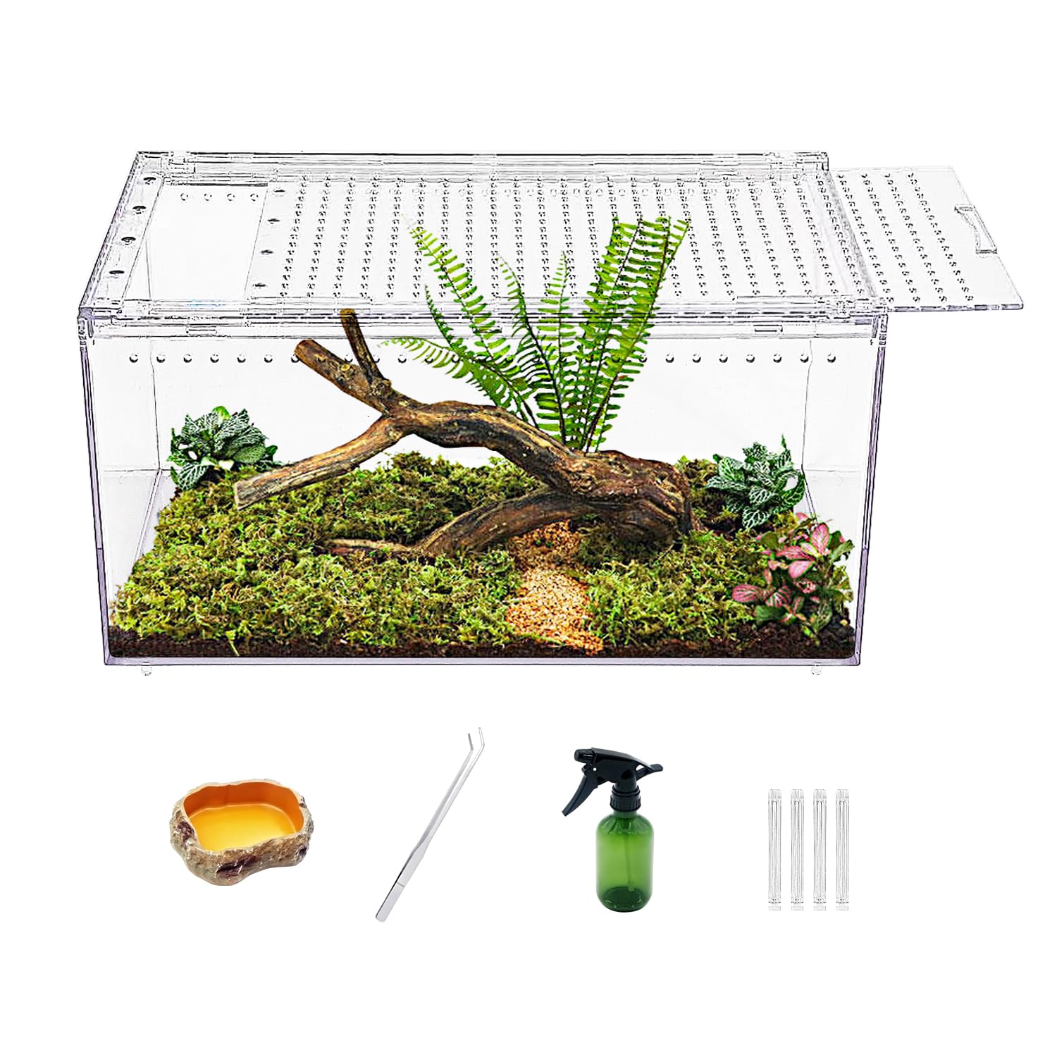 【Sin montaje】 Recinto de tanque de reptiles con botón magnético. Jaula de serpiente gruesa de 16 x 10 x 8 pulgadas, tanque de cría de reptiles apilable por lotes para insectos, peces, tarántula