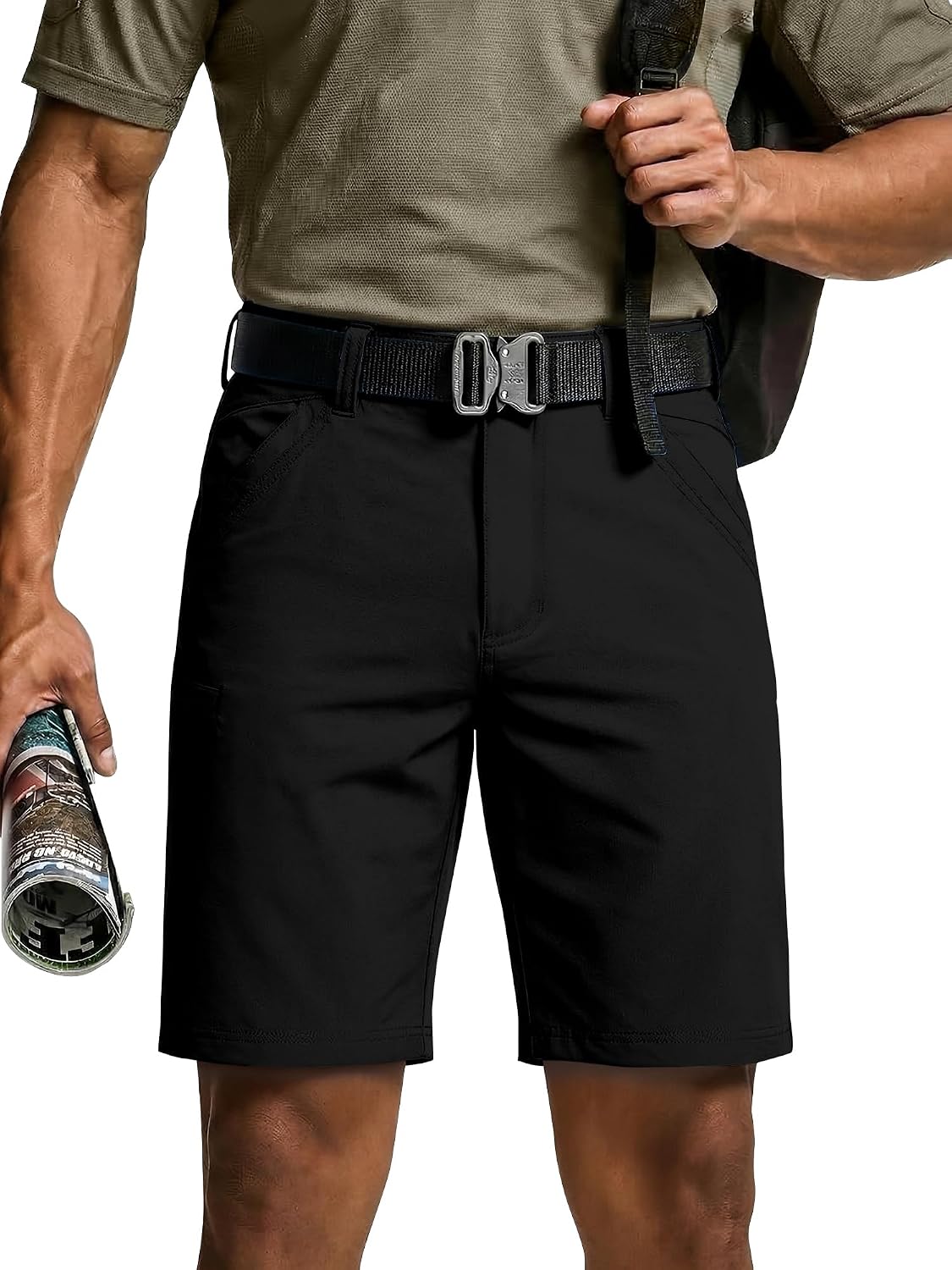 Men's 10 Inch Cargo Shorts Hiking Shorts with Zipper Pocket Quick Dry Outdoor Shorts(NO Belt)