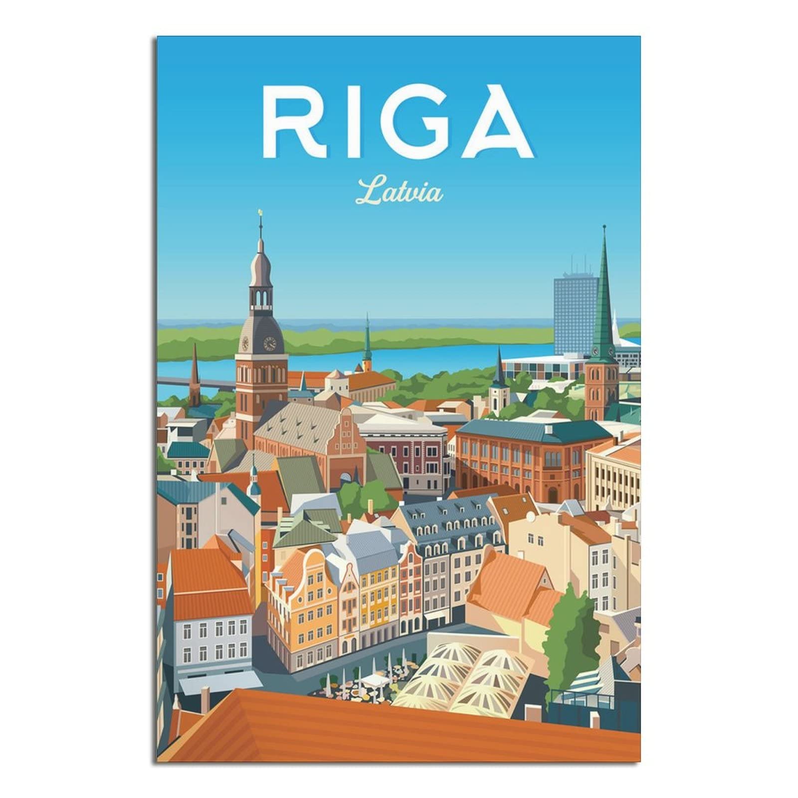 Fonniq Latvia Riga Vintage Travel Posters Estuary Cultural Centercanvas Art Posters Painting Pictures Wall Art Prints,Wall Decor For Bedroom, Home Office Decor Party Gifts8x12inchs(20X30cm)