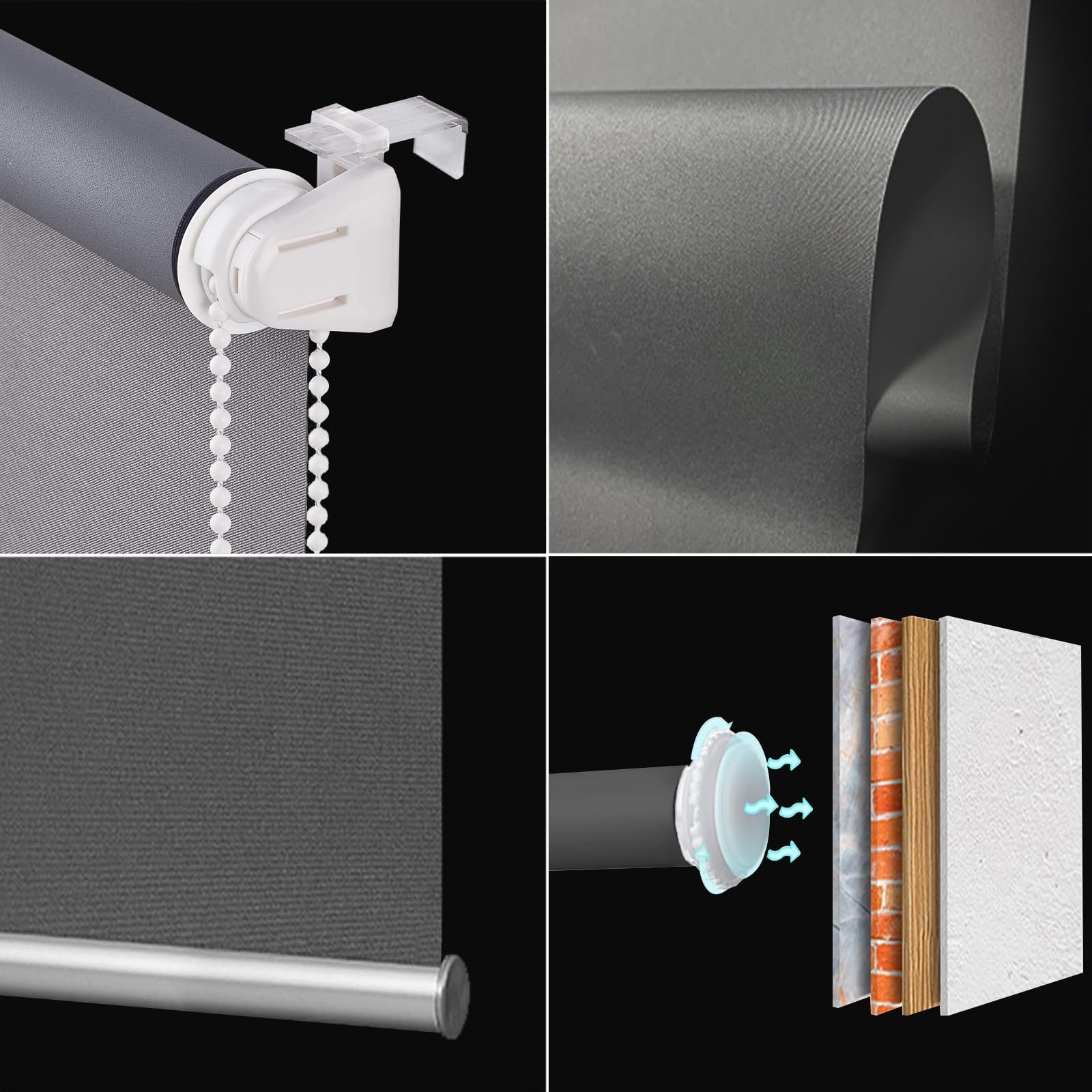 Store Occultant sans Perçage 74 x 130 cm Isolant Thermique Opaque, Rideau Occultant, Fixation avec Ou sans Perçage Store Obscurcissant pour Chambre, Salon, Gris Foncé