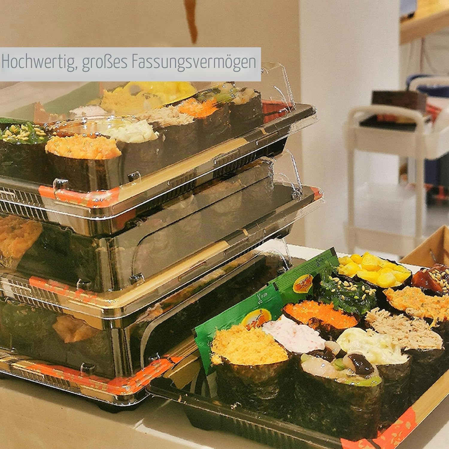 Wiederverwendbare kleine Kunststoff-Tabletts mit Deckel, 261 x 190 mm, für Süßigkeiten- und Sandwichplatten, schwarzes Muster, Lebensmittelbehälter für Partyessen und Buffets, 25 Stück
